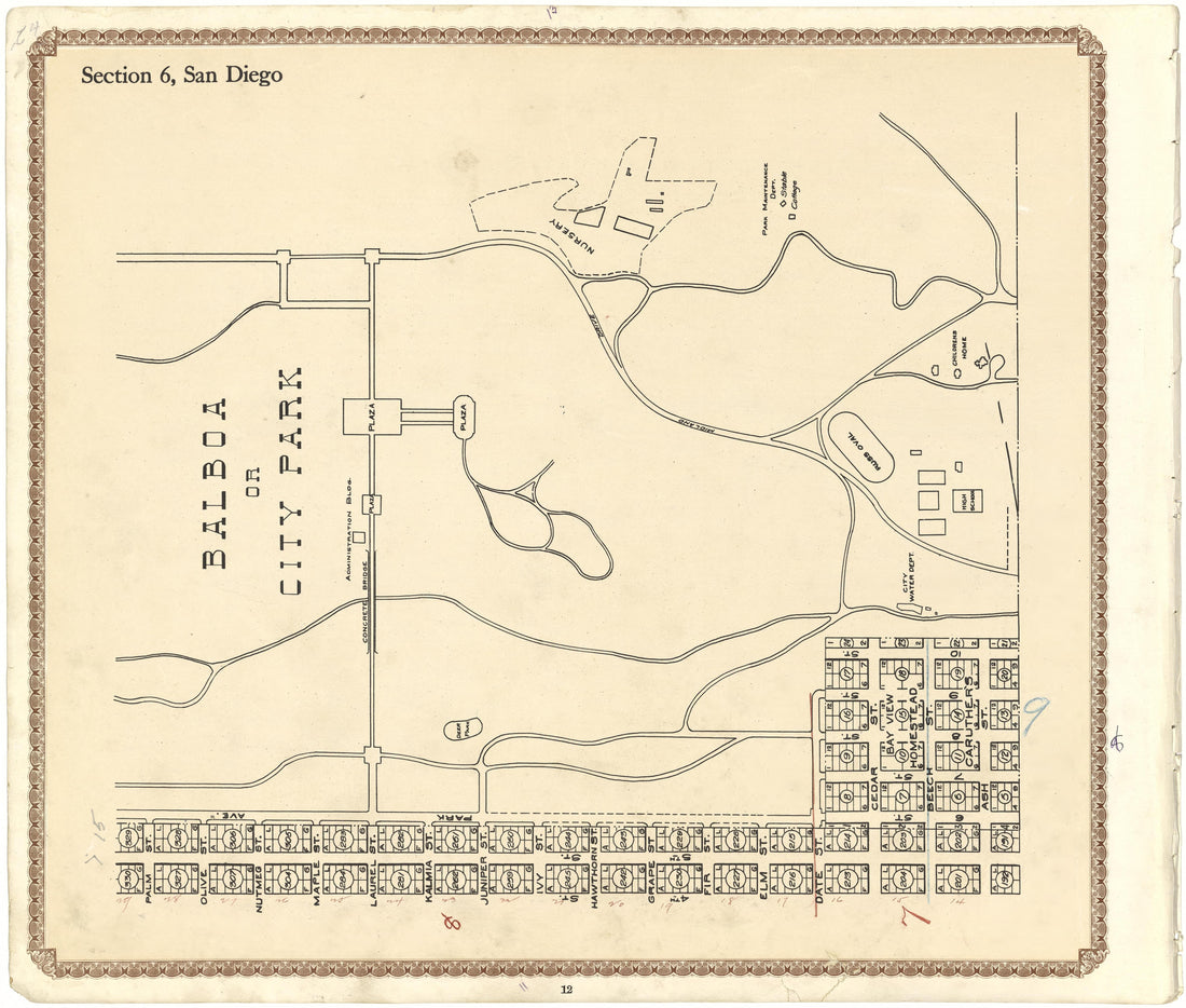 Section 6, San Diego from Plat Book of San Diego County, California 1912 by Relic Map Company