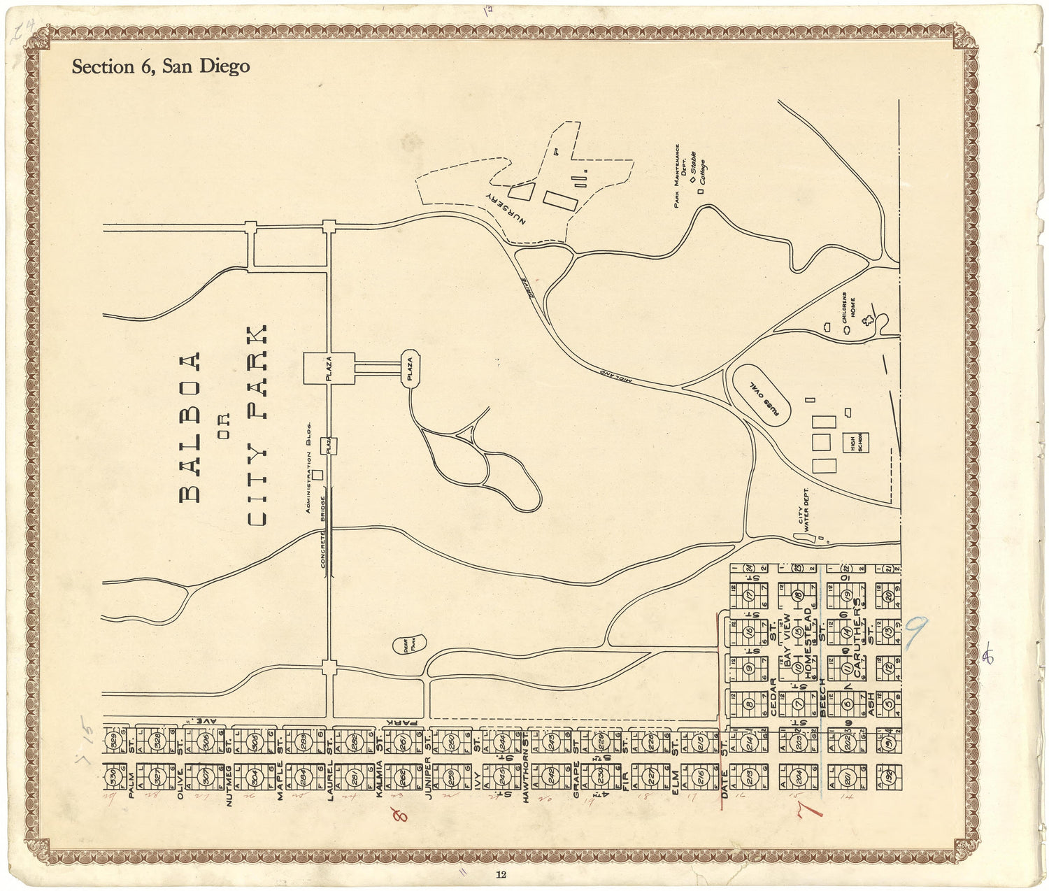 Section 6, San Diego from Plat Book of San Diego County, California 1912 by Relic Map Company