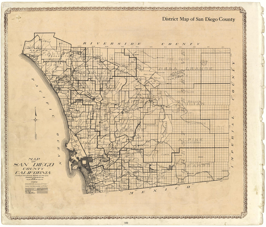 District Map of San Diego County from Plat Book of San Diego County, California 1912 by Relic Map Company