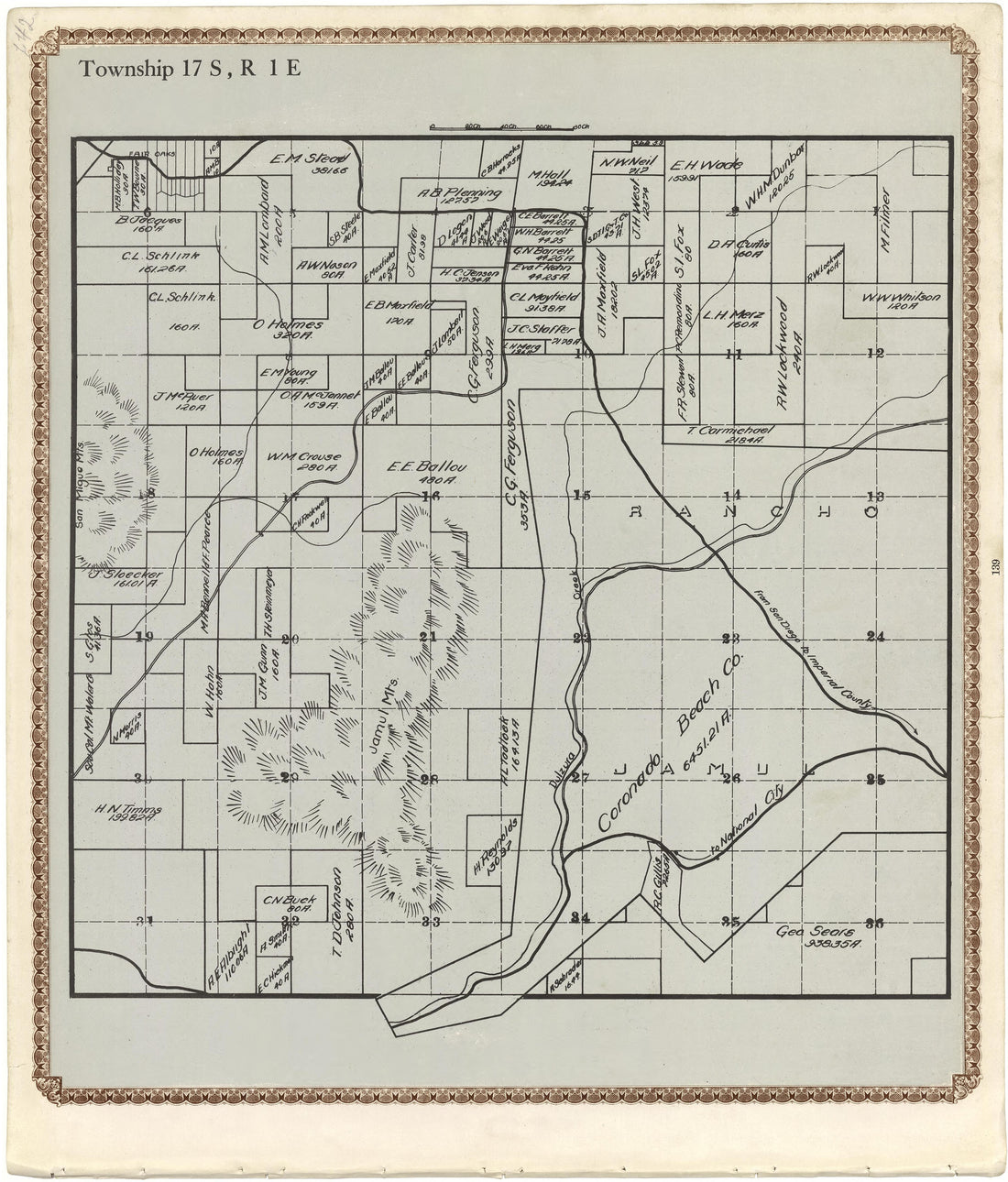 Township 17 S., R. 1 E from Plat Book of San Diego County, California 1912 by Relic Map Company