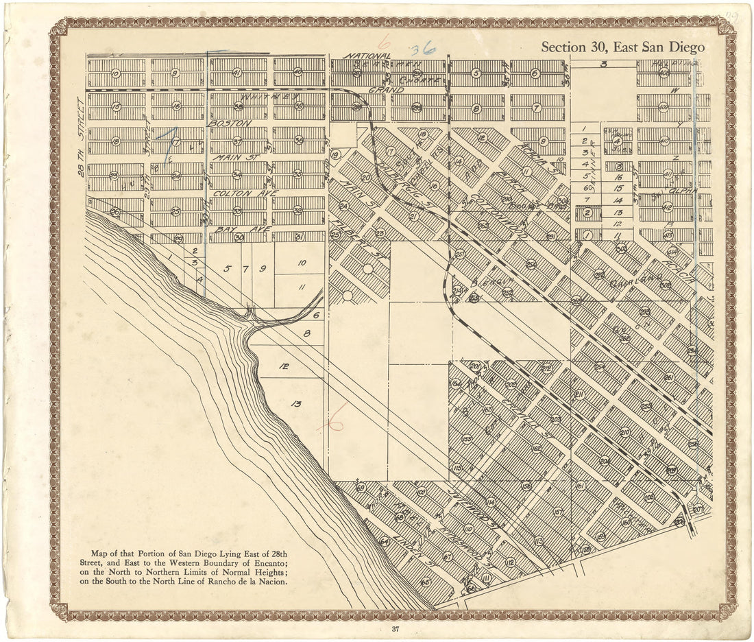 Section 30, East San Diego from Plat Book of San Diego County, California 1912 by Relic Map Company