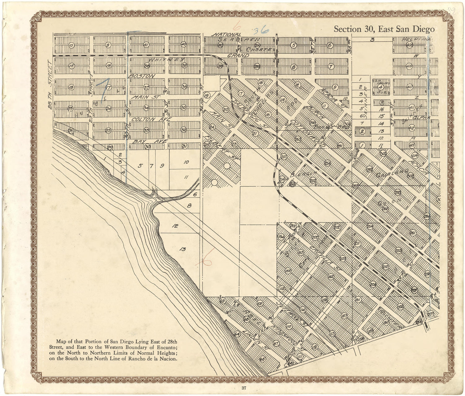 Section 30, East San Diego from Plat Book of San Diego County, California 1912 by Relic Map Company