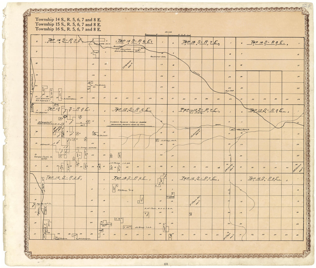 Townships 14, 15 and 16 S., R. 5, 6, 7 and 8 E; from Plat Book of San Diego County, California 1912 by Relic Map Company