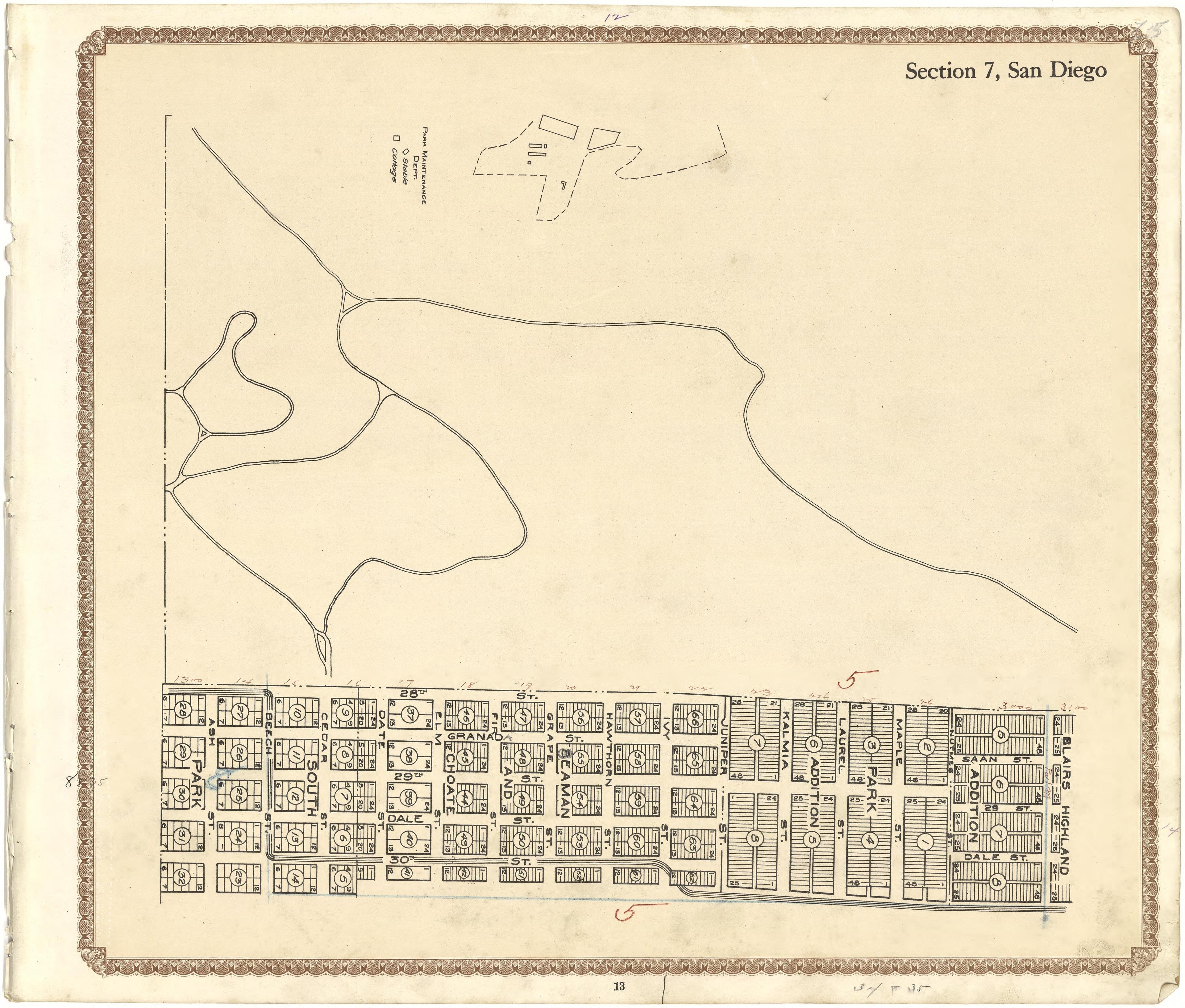 Section 7, San Diego from Plat Book of San Diego County, California 1912 by Relic Map Company