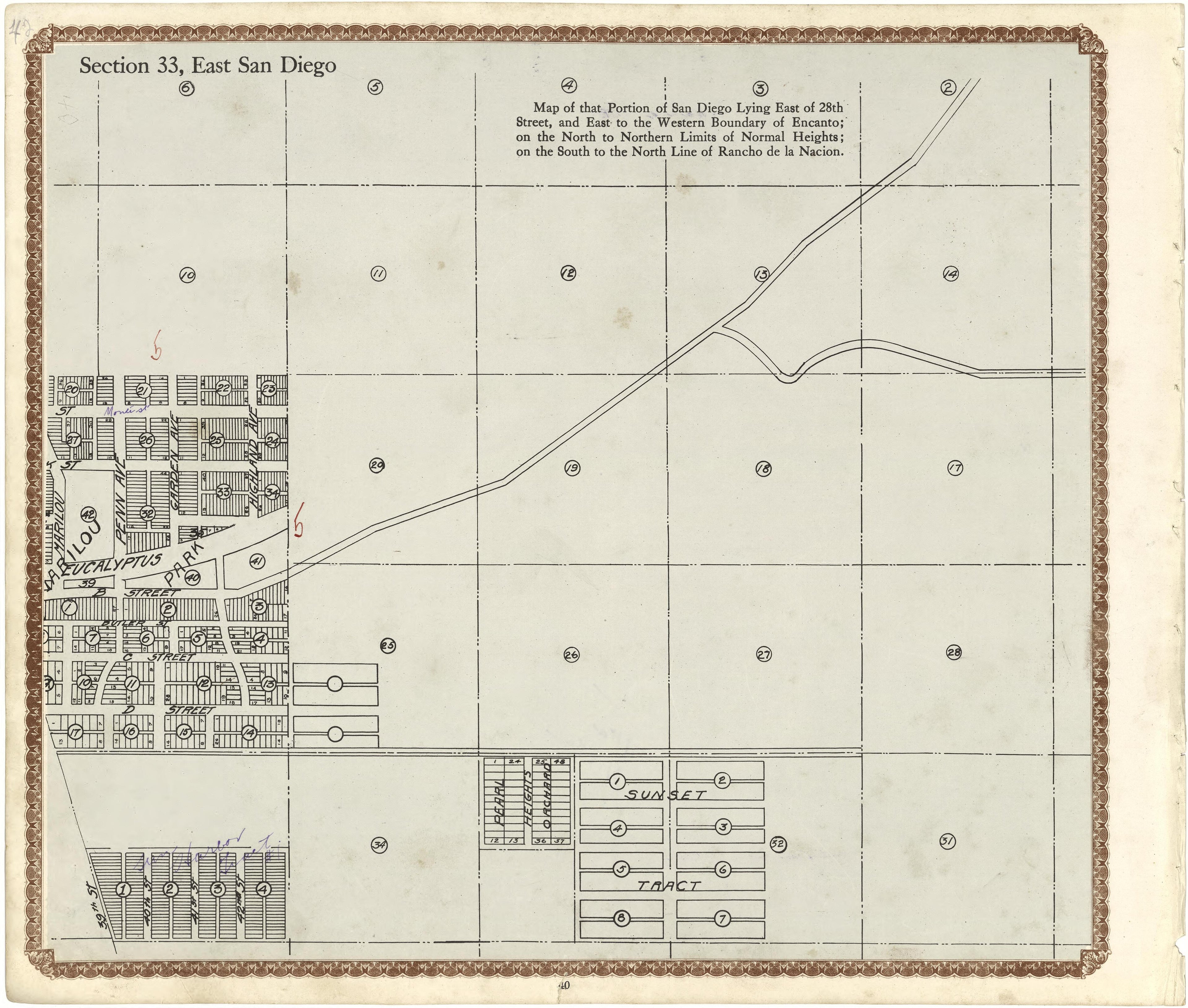 Section 33, East San Diego from Plat Book of San Diego County, California 1912 by Relic Map Company
