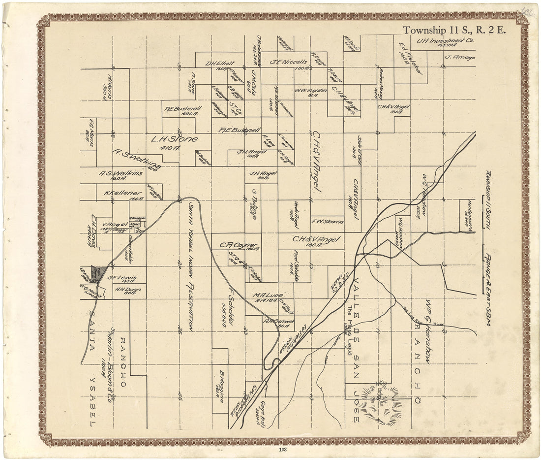 Township 11 S., R. 2 E from Plat Book of San Diego County, California 1912 by Relic Map Company