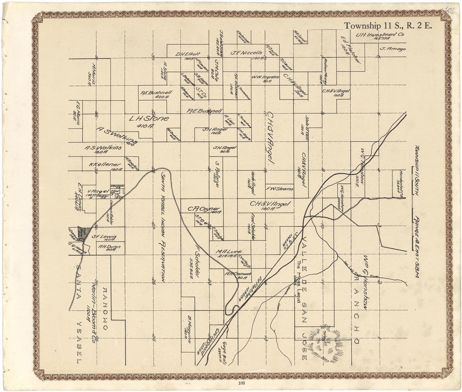 Township 11 S., R. 2 E from Plat Book of San Diego County, California 1912 by Relic Map Company