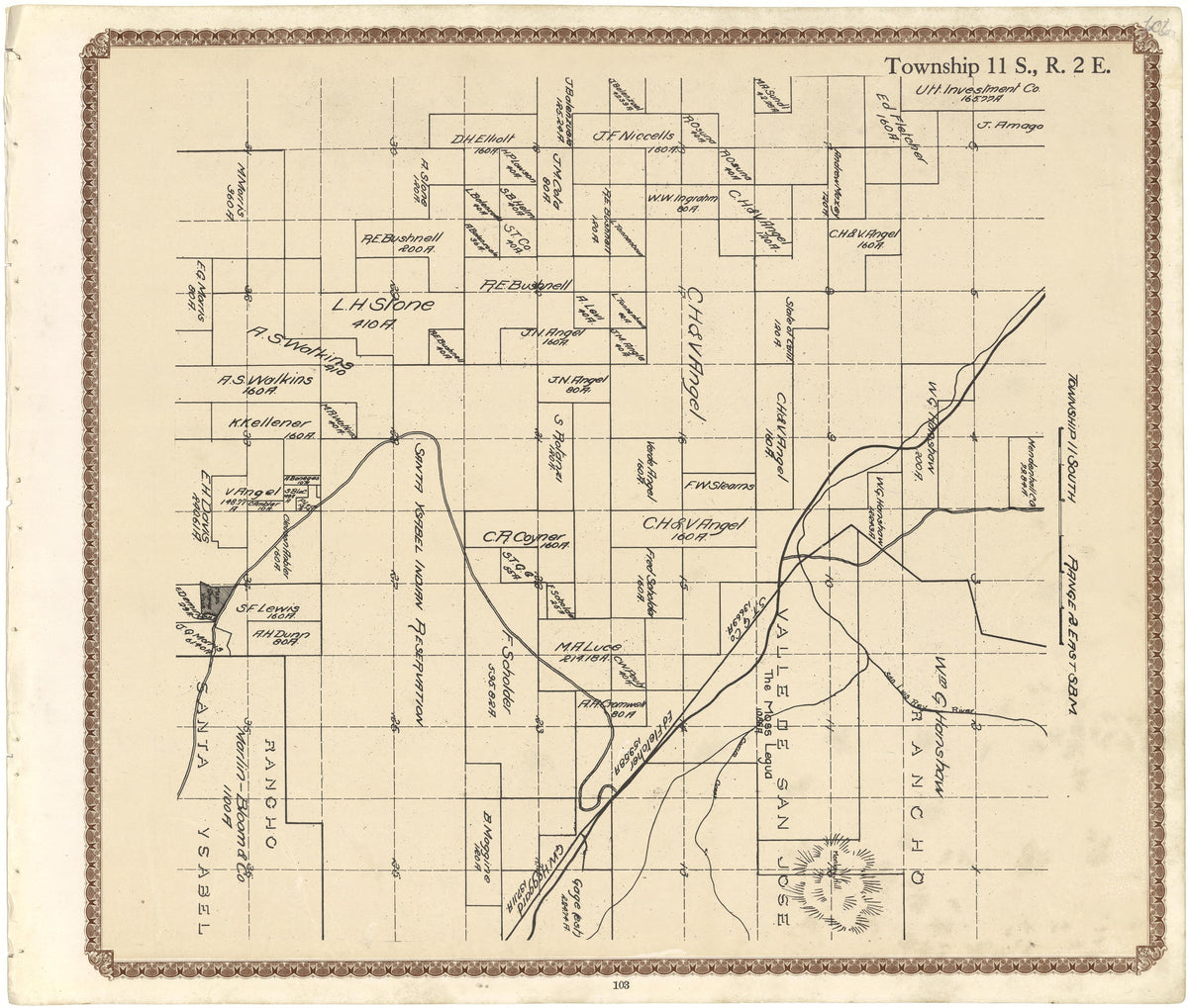 Township 11 S., R. 2 E from Plat Book of San Diego County, California 1912 by Relic Map Company