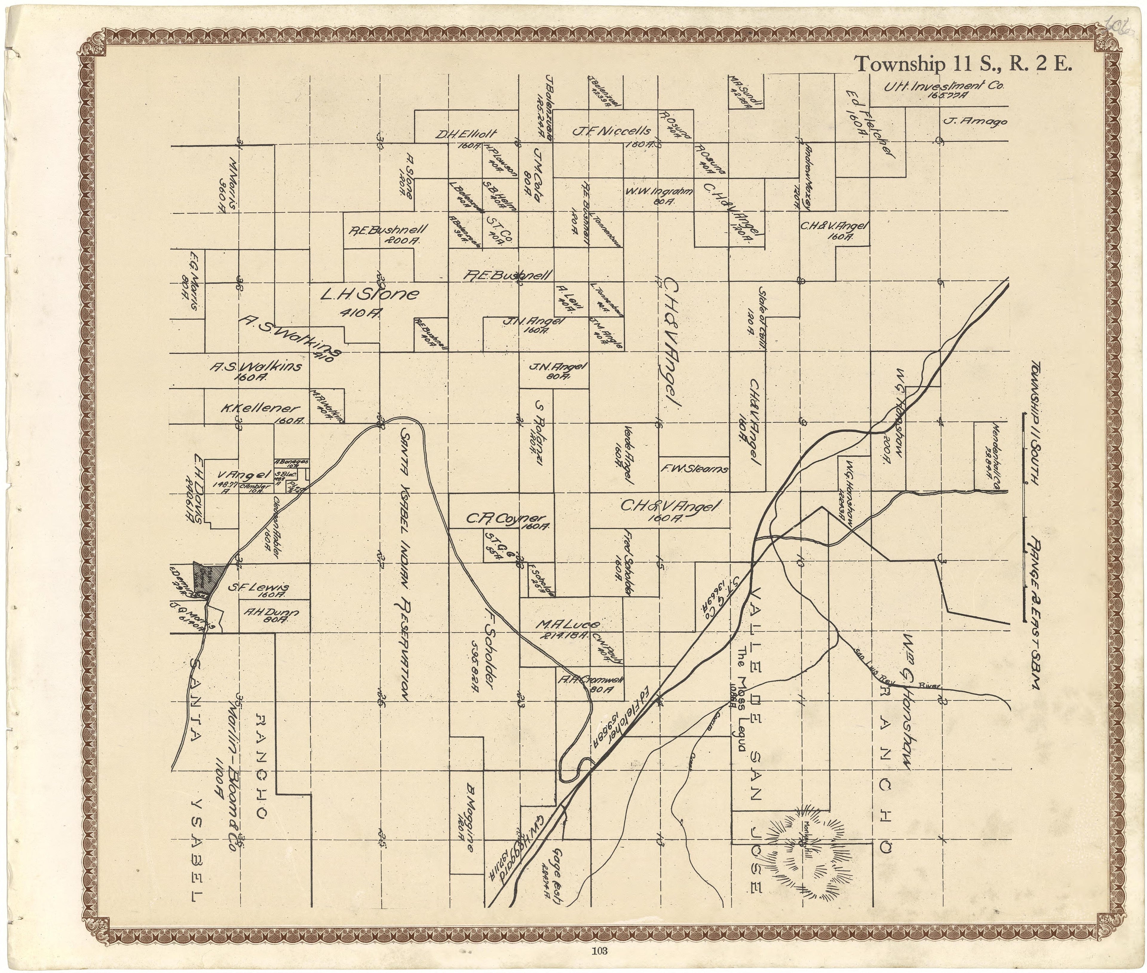 Township 11 S., R. 2 E from Plat Book of San Diego County, California 1912 by Relic Map Company