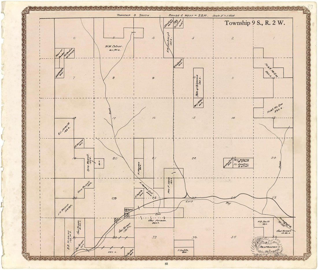 Township 9 S., R. 2 W from Plat Book of San Diego County, California 1912 by Relic Map Company