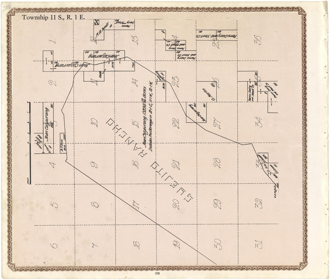 Township 11 S., R. 1 E from Plat Book of San Diego County, California 1912 by Relic Map Company