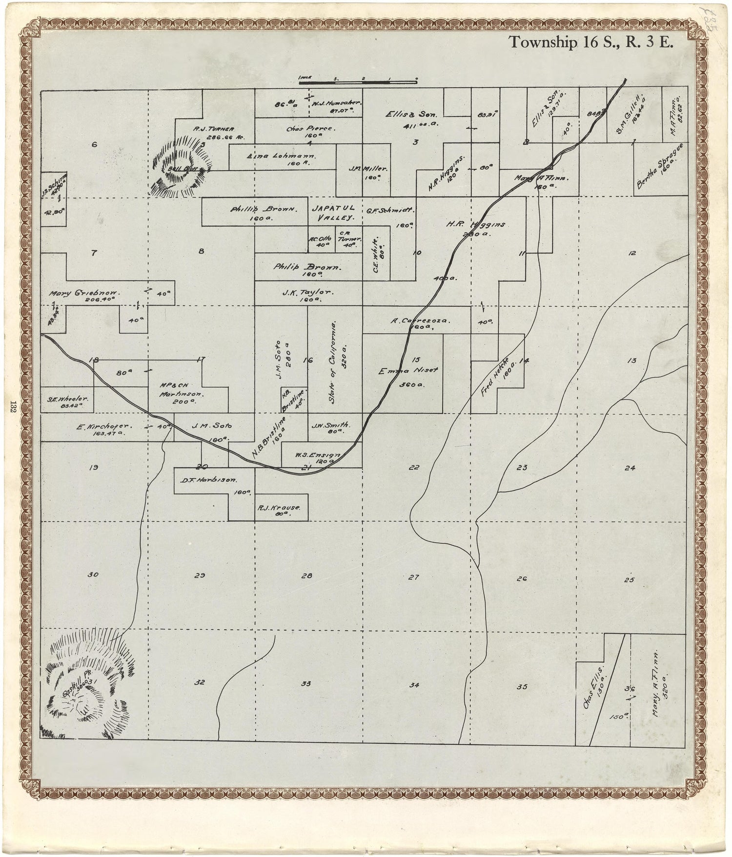 Township 16 S., R. 3 E from Plat Book of San Diego County, California 1912 by Relic Map Company