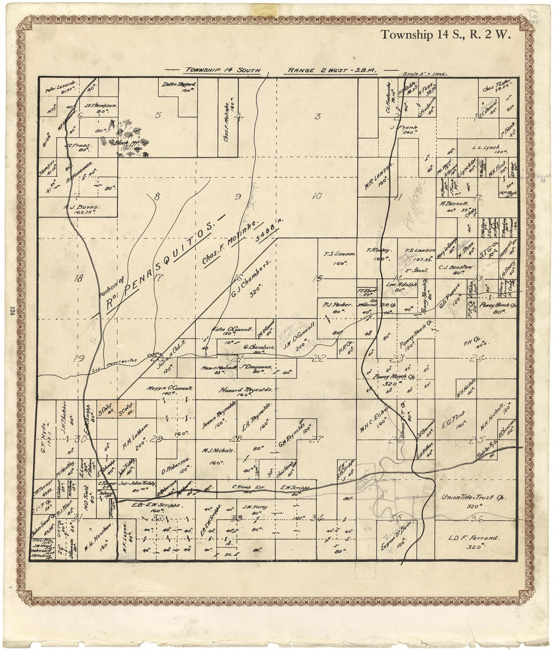 Township 14 S., R. 2 W from Plat Book of San Diego County, California 1912 by Relic Map Company