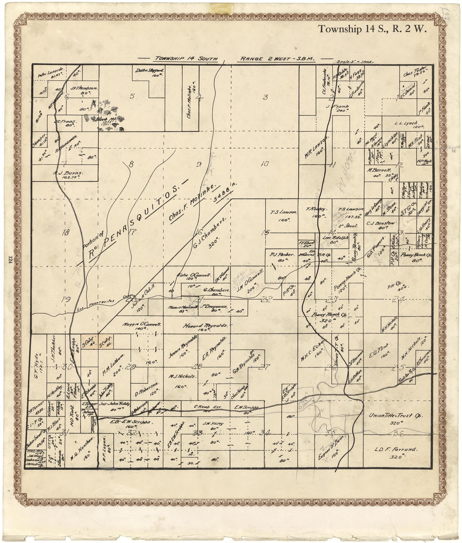 Township 14 S., R. 2 W from Plat Book of San Diego County, California 1912 by Relic Map Company