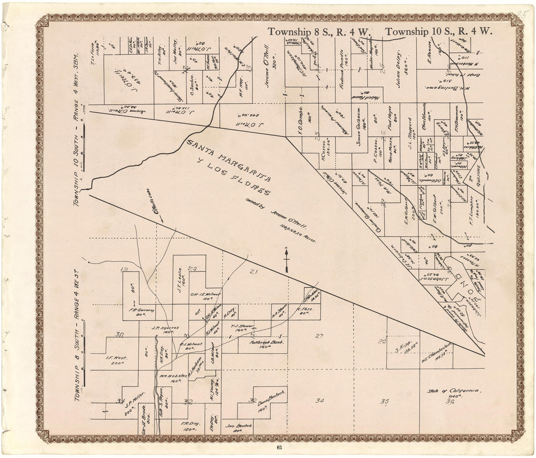 Township 8 S., R. 4 W.; Township 10 S., R. 4 W. from Plat Book of San Diego County, California 1912 by Relic Map Company