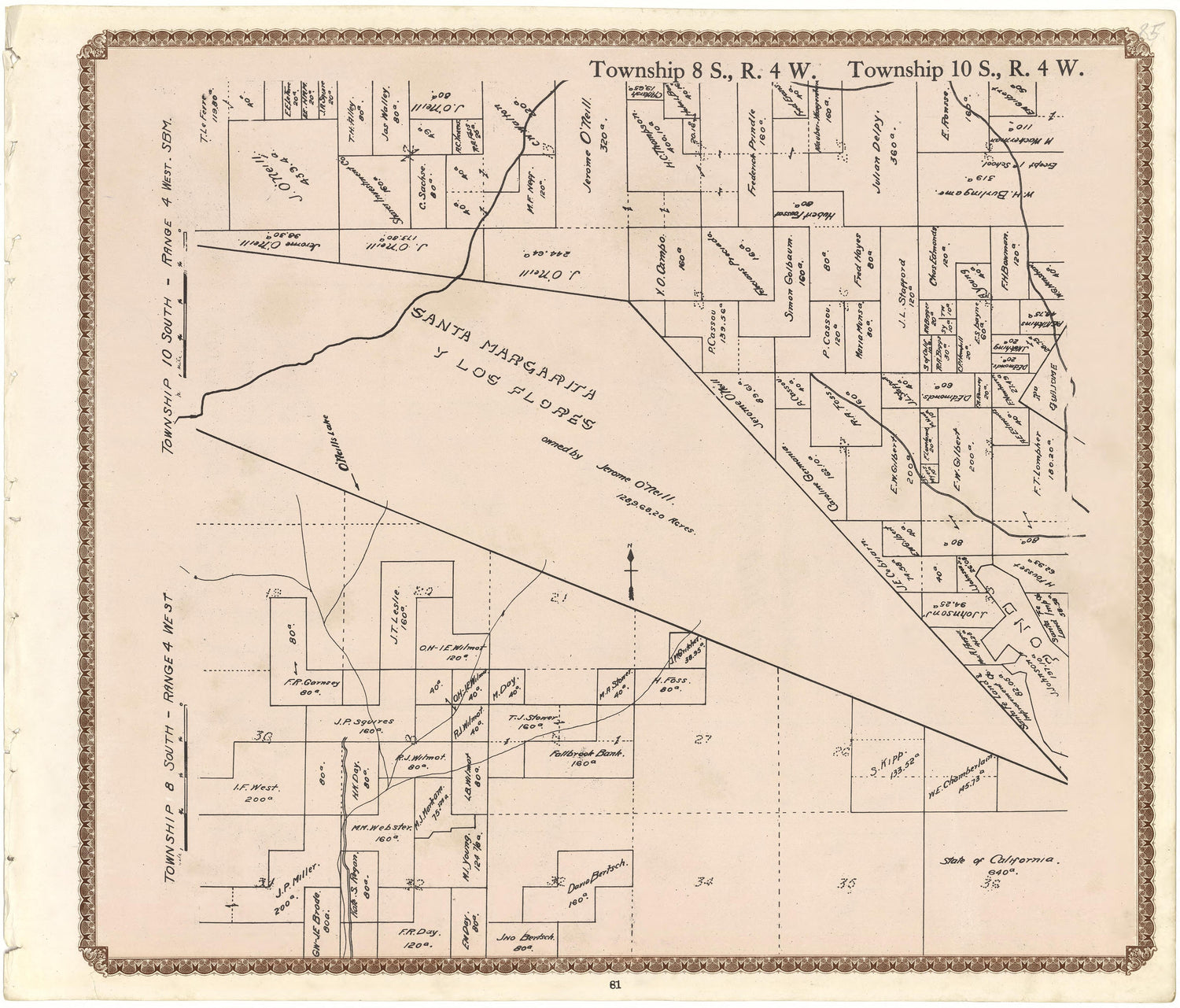 Township 8 S., R. 4 W.; Township 10 S., R. 4 W. from Plat Book of San Diego County, California 1912 by Relic Map Company