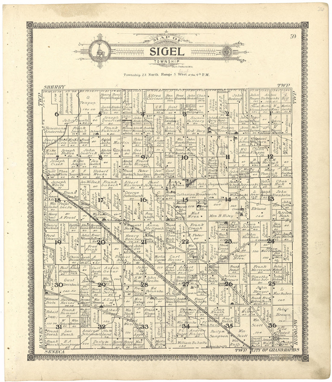 Map of Sigel Township from Standard Atlas of Wood County, Wisconsin : Including a Plat Book of the Villages, Cities and Townships of the County, Map of the State, United States and World : Patrons Directory, Reference … 1909 by Relic Map Company