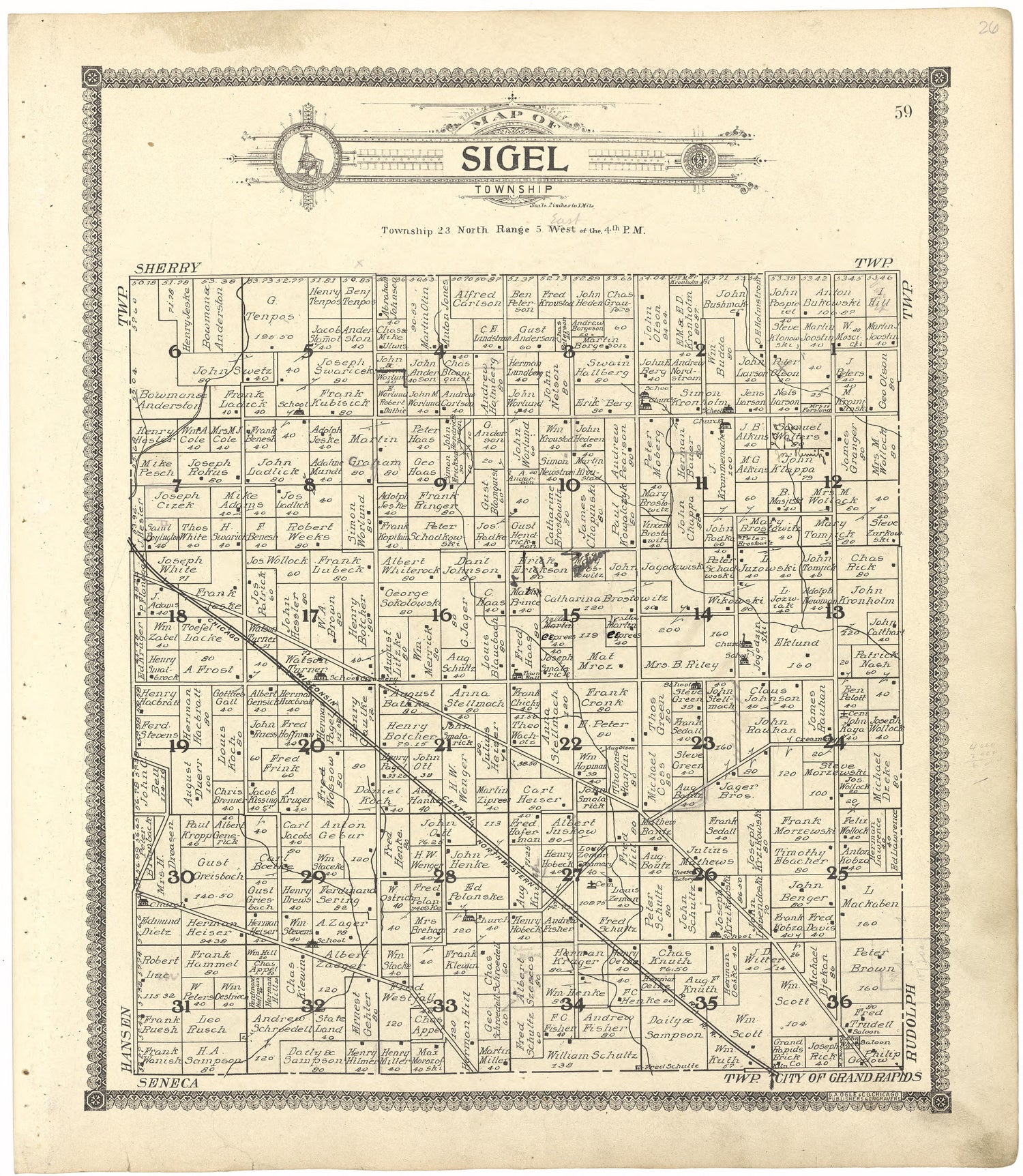 Map of Sigel Township from Standard Atlas of Wood County, Wisconsin : Including a Plat Book of the Villages, Cities and Townships of the County, Map of the State, United States and World : Patrons Directory, Reference … 1909 by Relic Map Company
