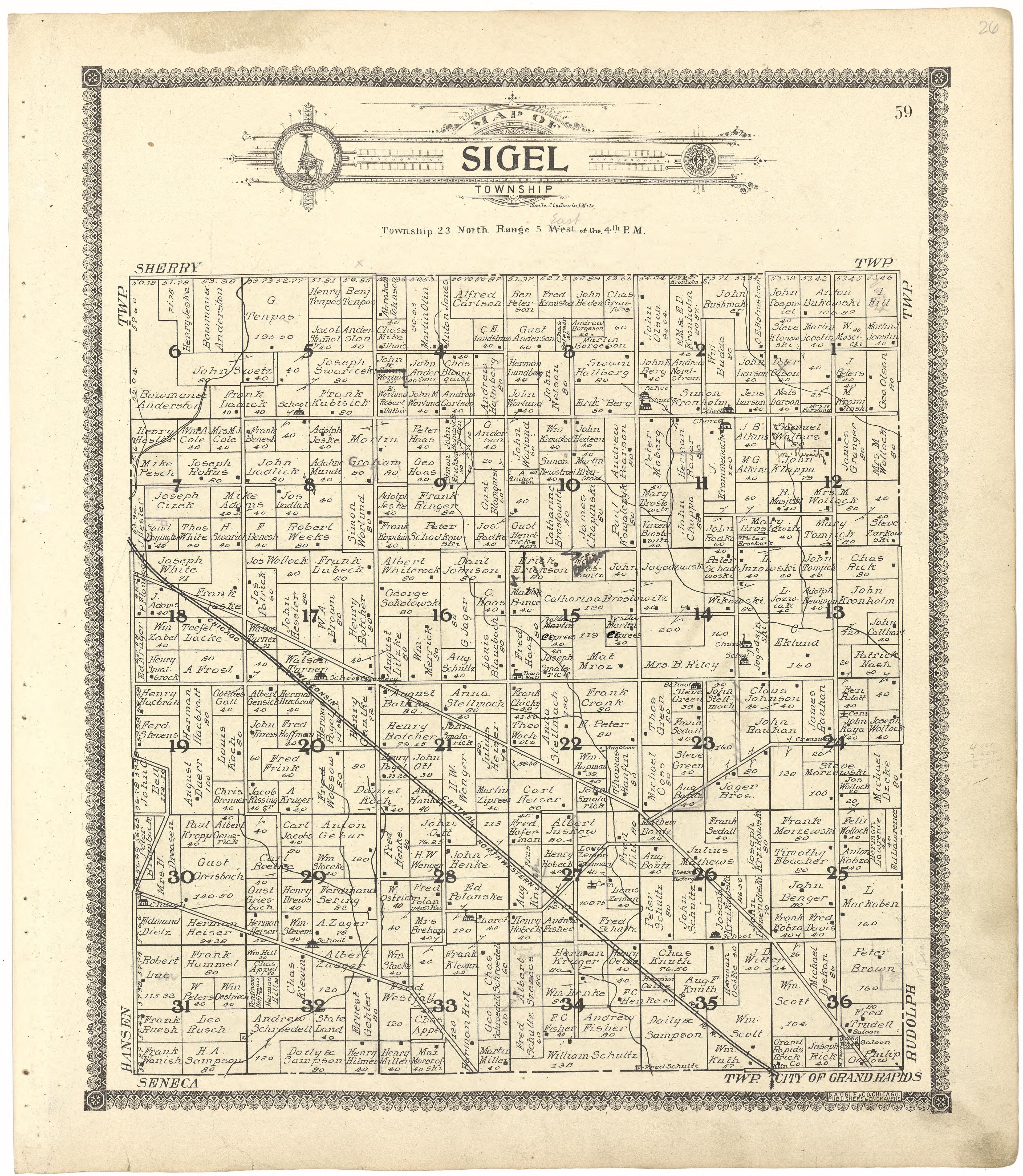 Map of Sigel Township from Standard Atlas of Wood County, Wisconsin : Including a Plat Book of the Villages, Cities and Townships of the County, Map of the State, United States and World : Patrons Directory, Reference … 1909 by Relic Map Company