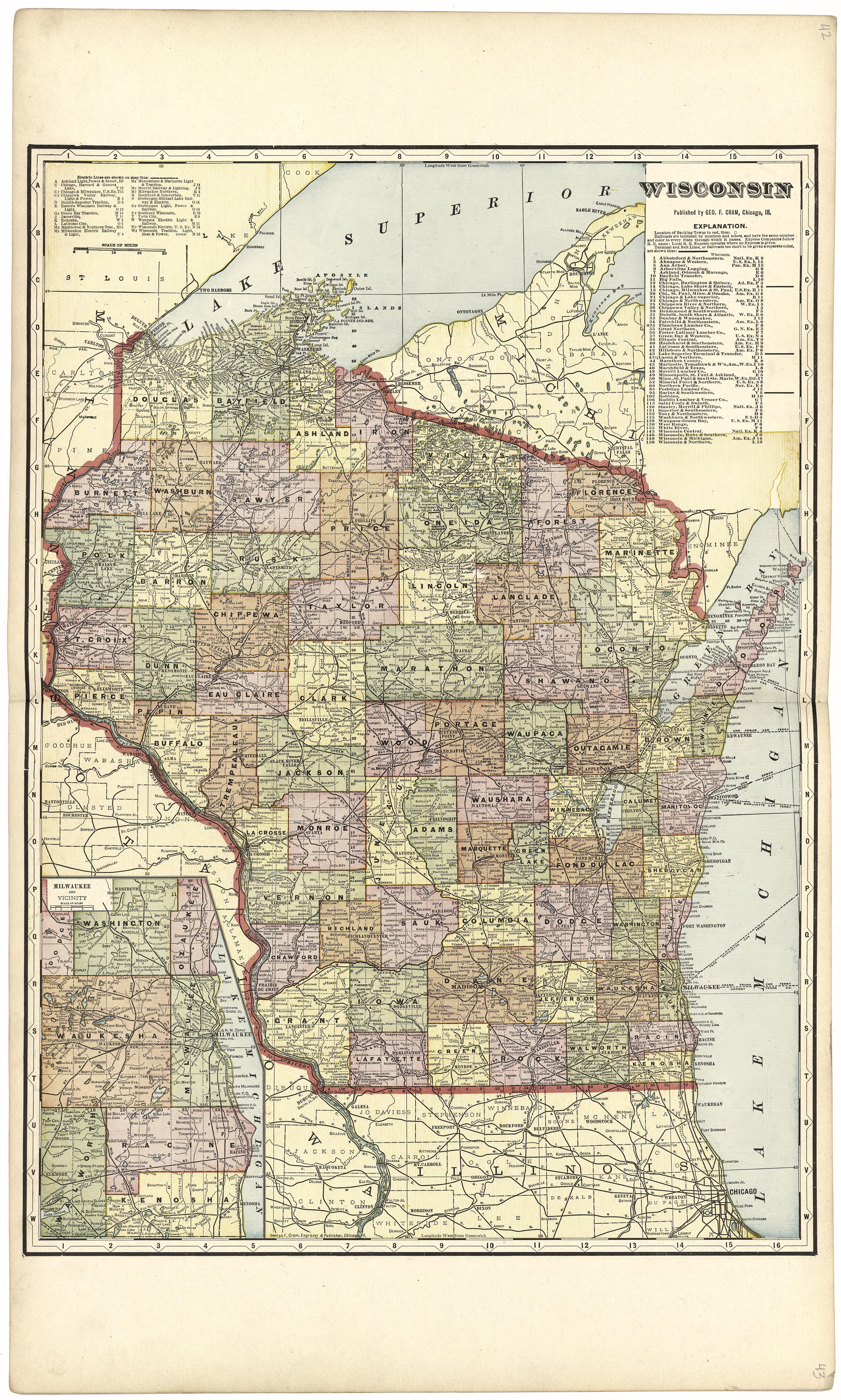 Wisconsin from Standard Atlas of Wood County, Wisconsin : Including a Plat Book of the Villages, Cities and Townships of the County, Map of the State, United States and World : Patrons Directory, Reference … 1909 by Relic Map Company
