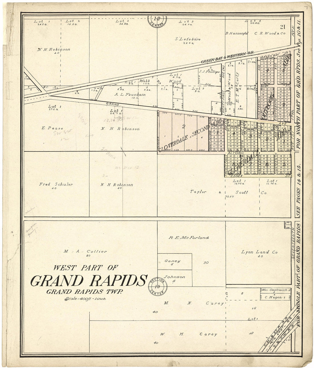 West Part of Grand Rapids from Standard Atlas of Wood County, Wisconsin : Including a Plat Book of the Villages, Cities and Townships of the County, Map of the State, United States and World : Patrons Directory, Reference … 1909 by Relic Map Company