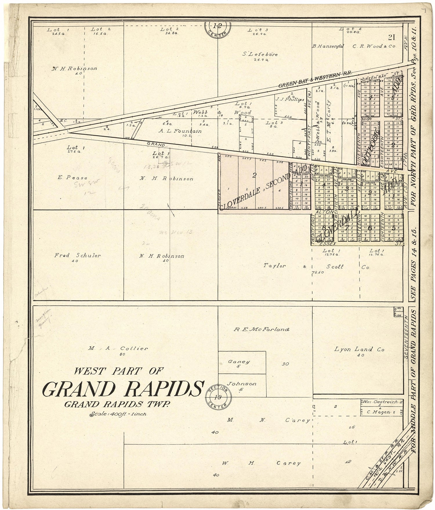 West Part of Grand Rapids from Standard Atlas of Wood County, Wisconsin : Including a Plat Book of the Villages, Cities and Townships of the County, Map of the State, United States and World : Patrons Directory, Reference … 1909 by Relic Map Company