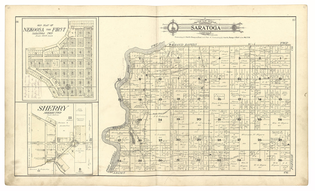 Map of Saratoga Township from Standard Atlas of Wood County, Wisconsin : Including a Plat Book of the Villages, Cities and Townships of the County, Map of the State, United States and World : Patrons Directory, Reference … 1909 by Relic Map Company
