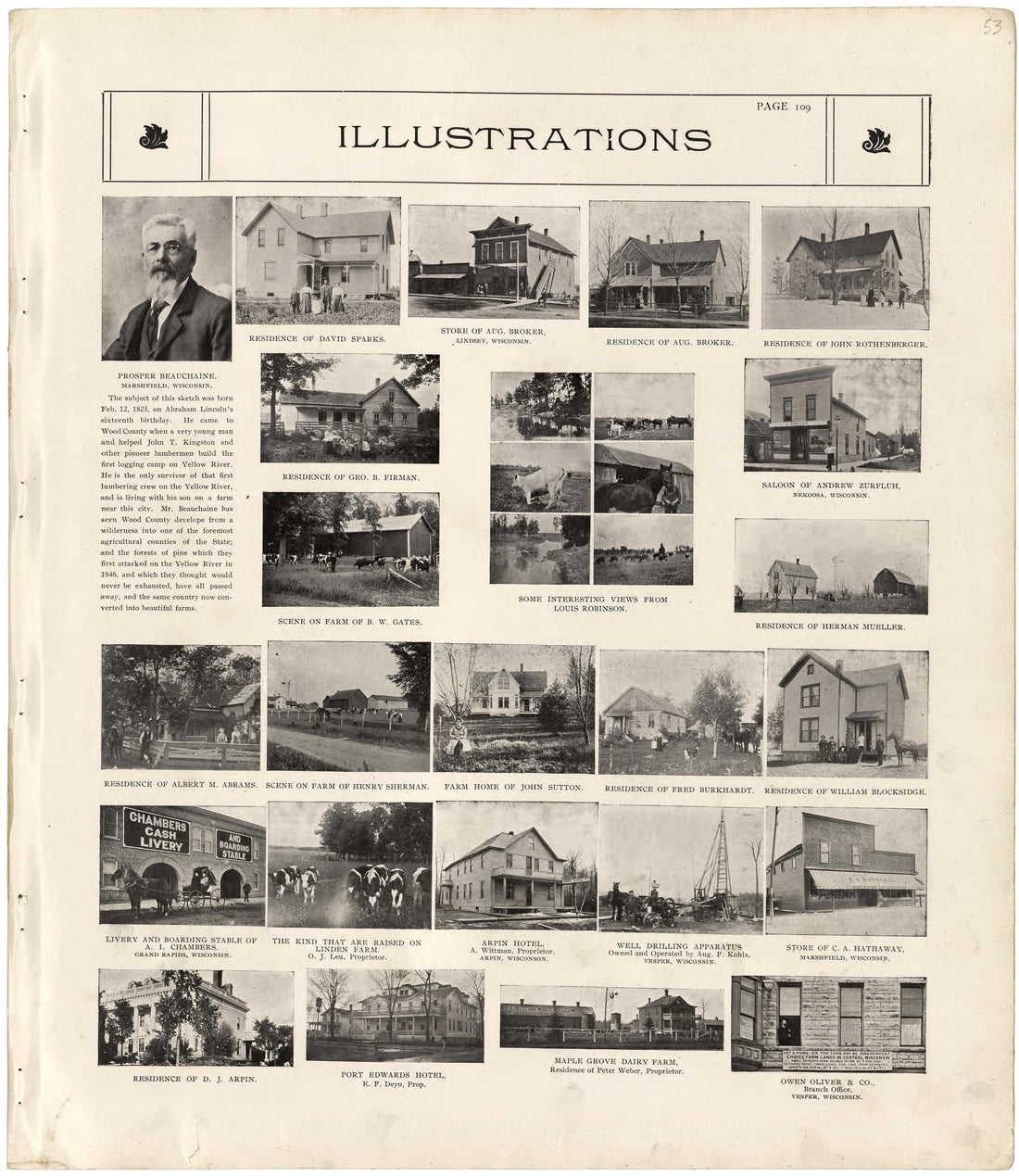 Illustrations from Standard Atlas of Wood County, Wisconsin : Including a Plat Book of the Villages, Cities and Townships of the County, Map of the State, United States and World : Patrons Directory, Reference … 1909 by Relic Map Company