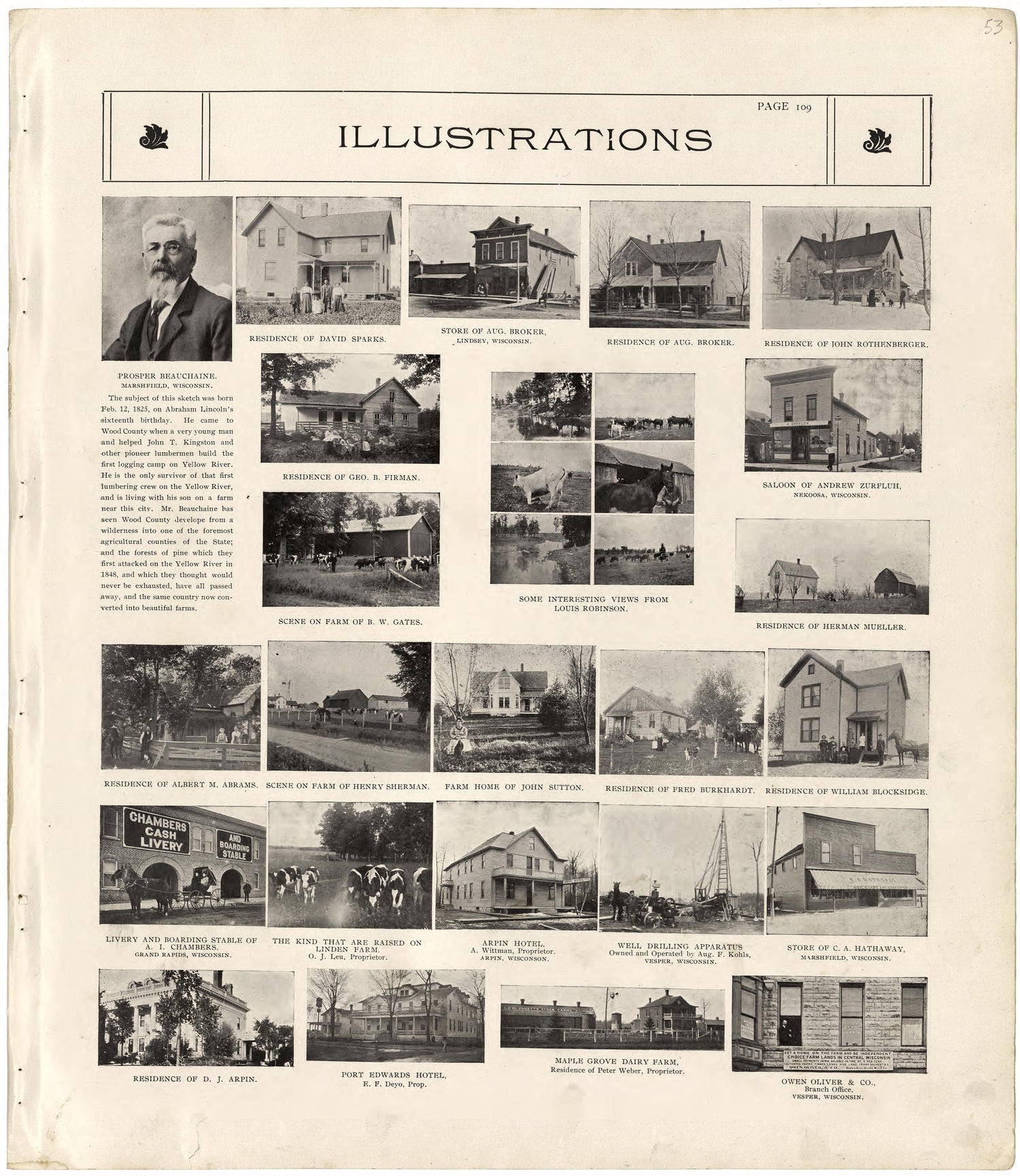 Illustrations from Standard Atlas of Wood County, Wisconsin : Including a Plat Book of the Villages, Cities and Townships of the County, Map of the State, United States and World : Patrons Directory, Reference … 1909 by Relic Map Company