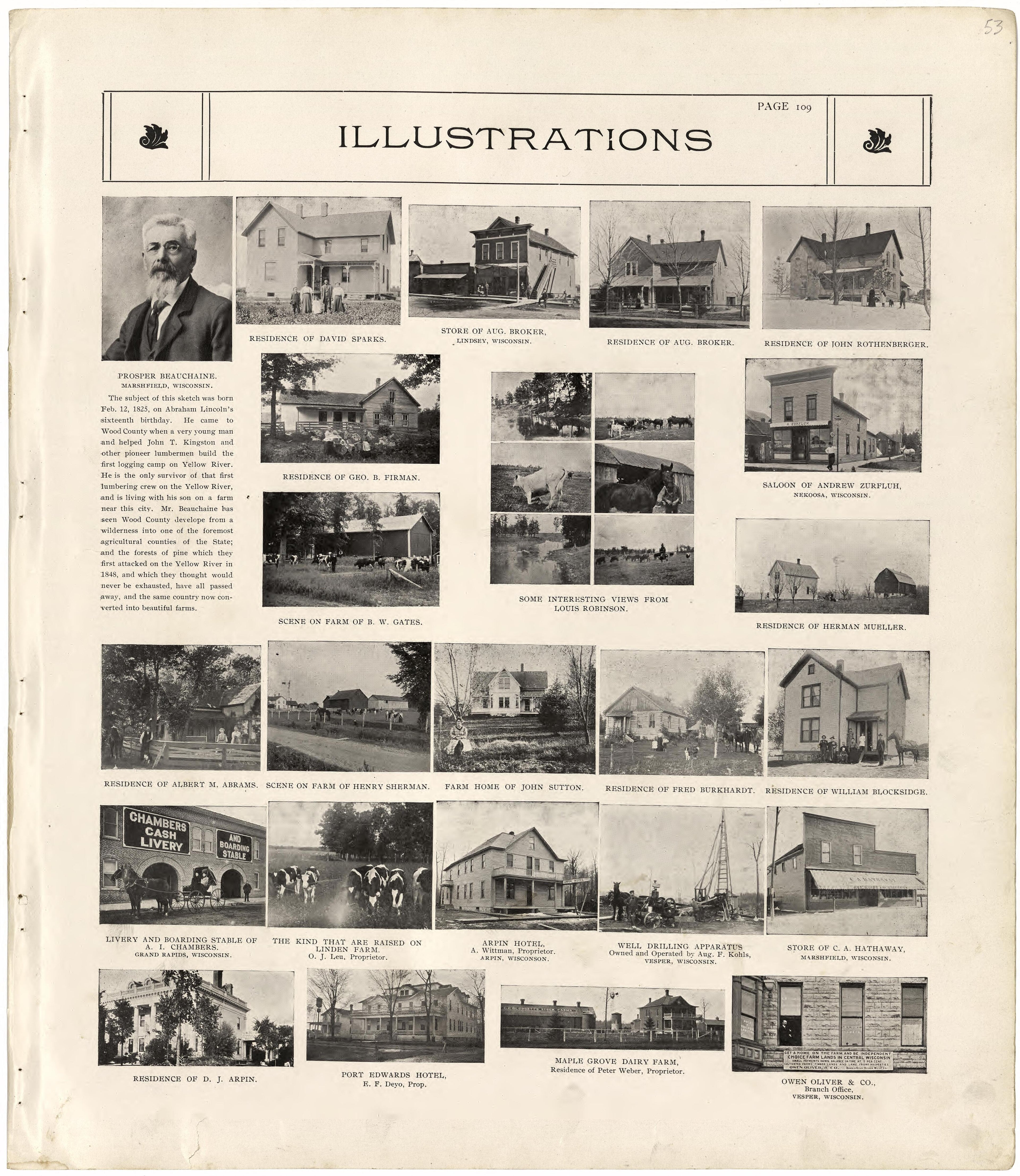 Illustrations from Standard Atlas of Wood County, Wisconsin : Including a Plat Book of the Villages, Cities and Townships of the County, Map of the State, United States and World : Patrons Directory, Reference … 1909 by Relic Map Company