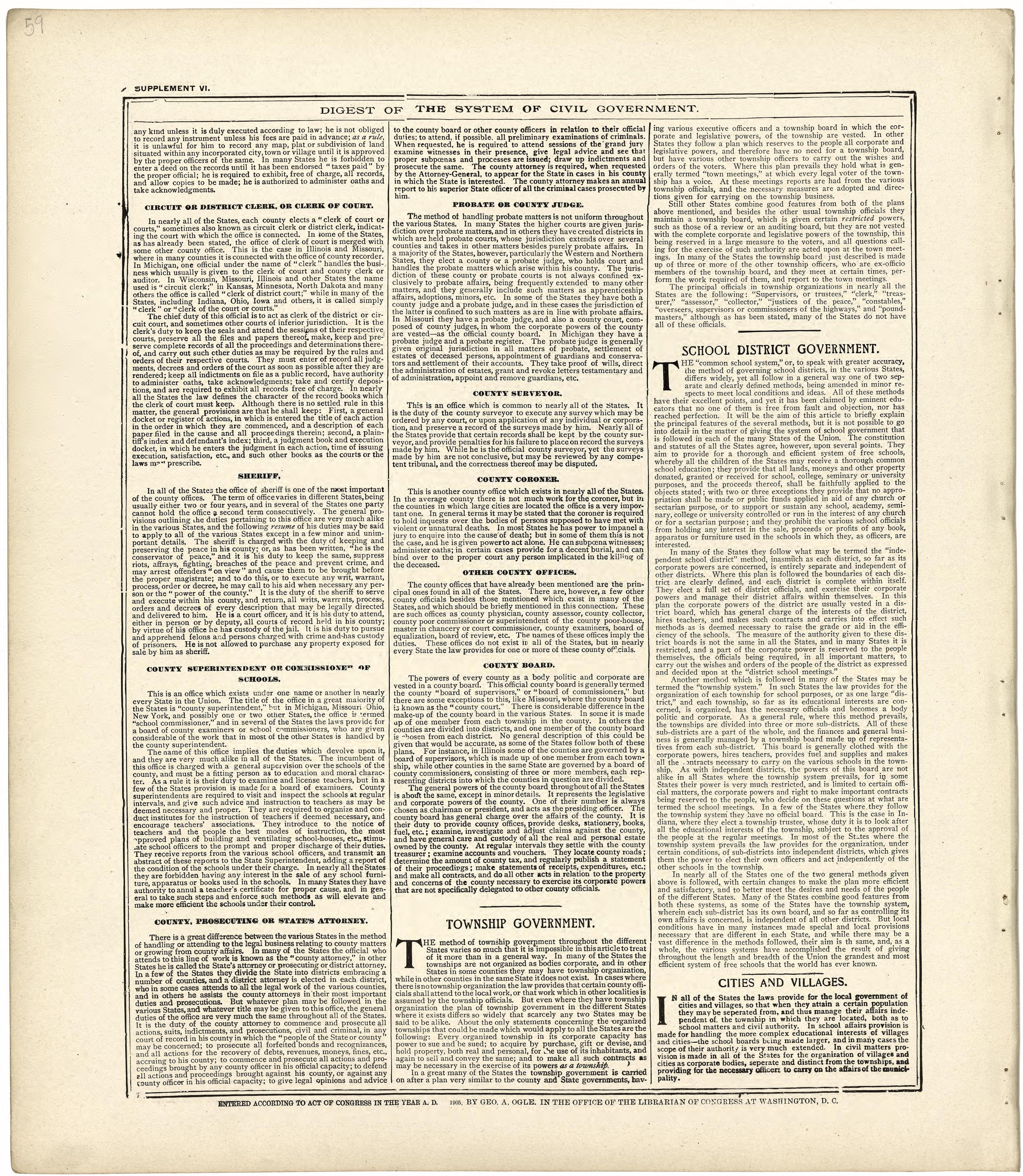 Digest of the System of Civil Government from Standard Atlas of Wood County, Wisconsin : Including a Plat Book of the Villages, Cities and Townships of the County, Map of the State, United States and World : Patrons Directory, Reference … 1909 by Relic Map Company