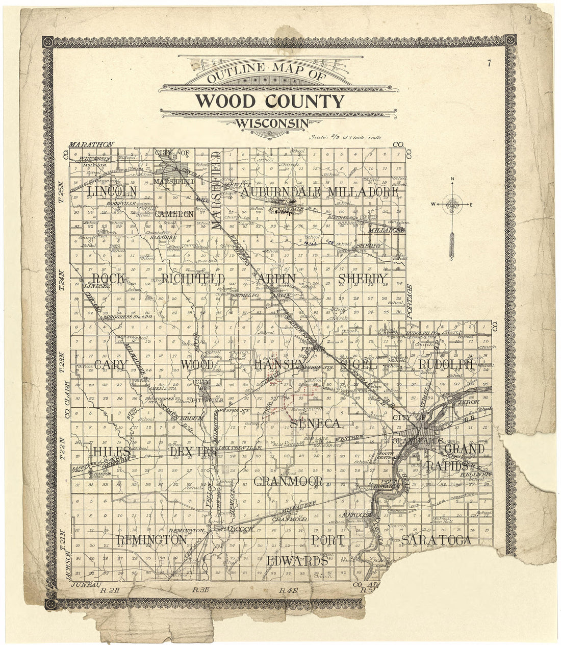 Outline Map of Wood County, Wisconsin from Standard Atlas of Wood County, Wisconsin : Including a Plat Book of the Villages, Cities and Townships of the County, Map of the State, United States and World : Patrons Directory, Reference … 1909 by Relic Map Company