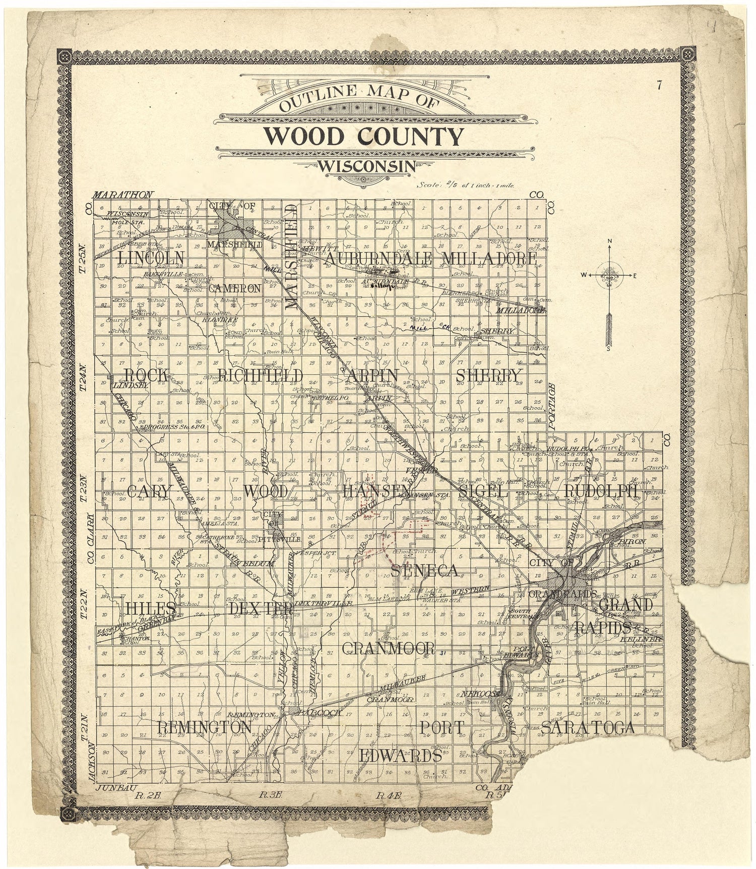 Outline Map of Wood County, Wisconsin from Standard Atlas of Wood County, Wisconsin : Including a Plat Book of the Villages, Cities and Townships of the County, Map of the State, United States and World : Patrons Directory, Reference … 1909 by Relic Map Company