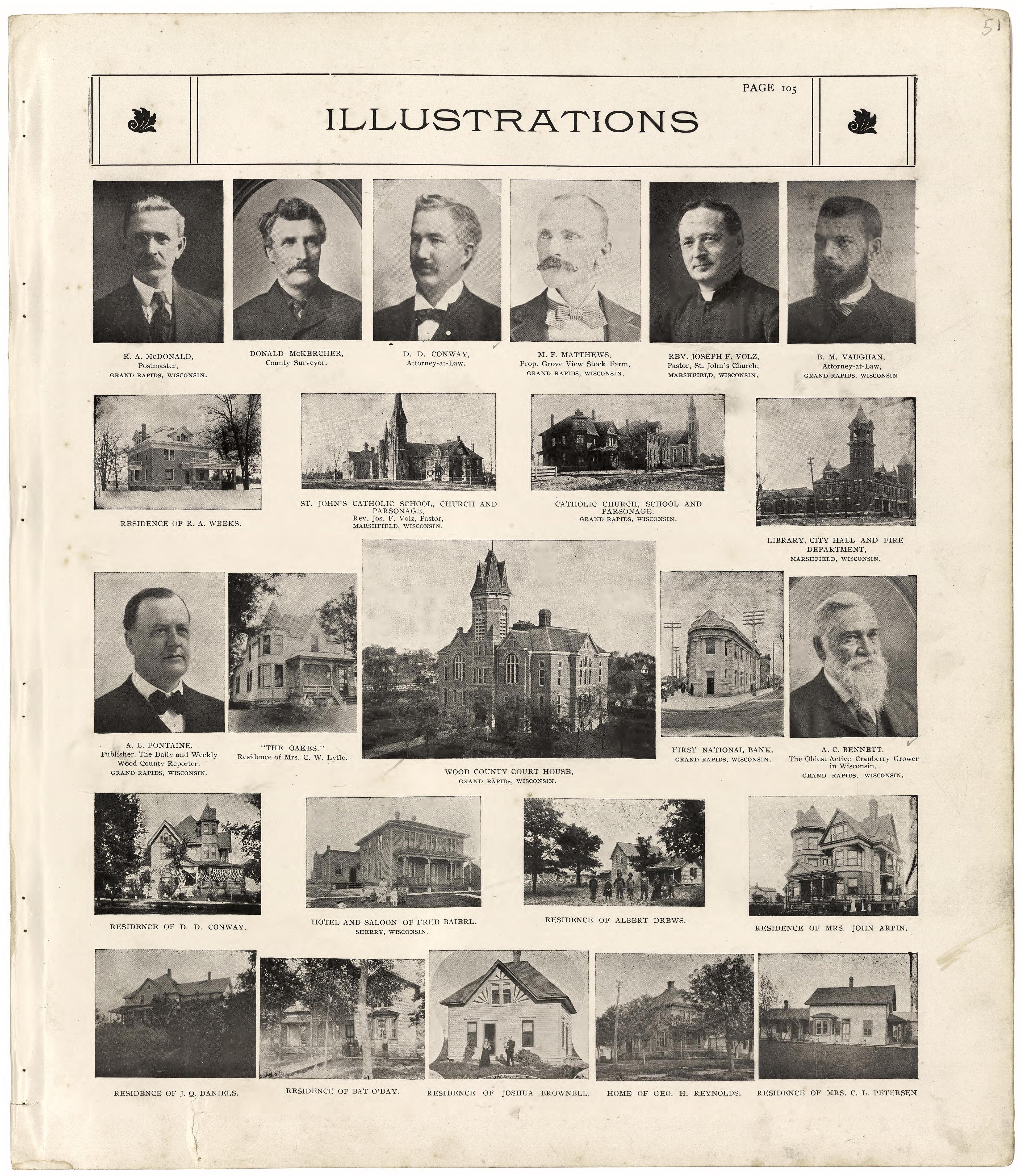 Illustrations from Standard Atlas of Wood County, Wisconsin : Including a Plat Book of the Villages, Cities and Townships of the County, Map of the State, United States and World : Patrons Directory, Reference … 1909 by Relic Map Company