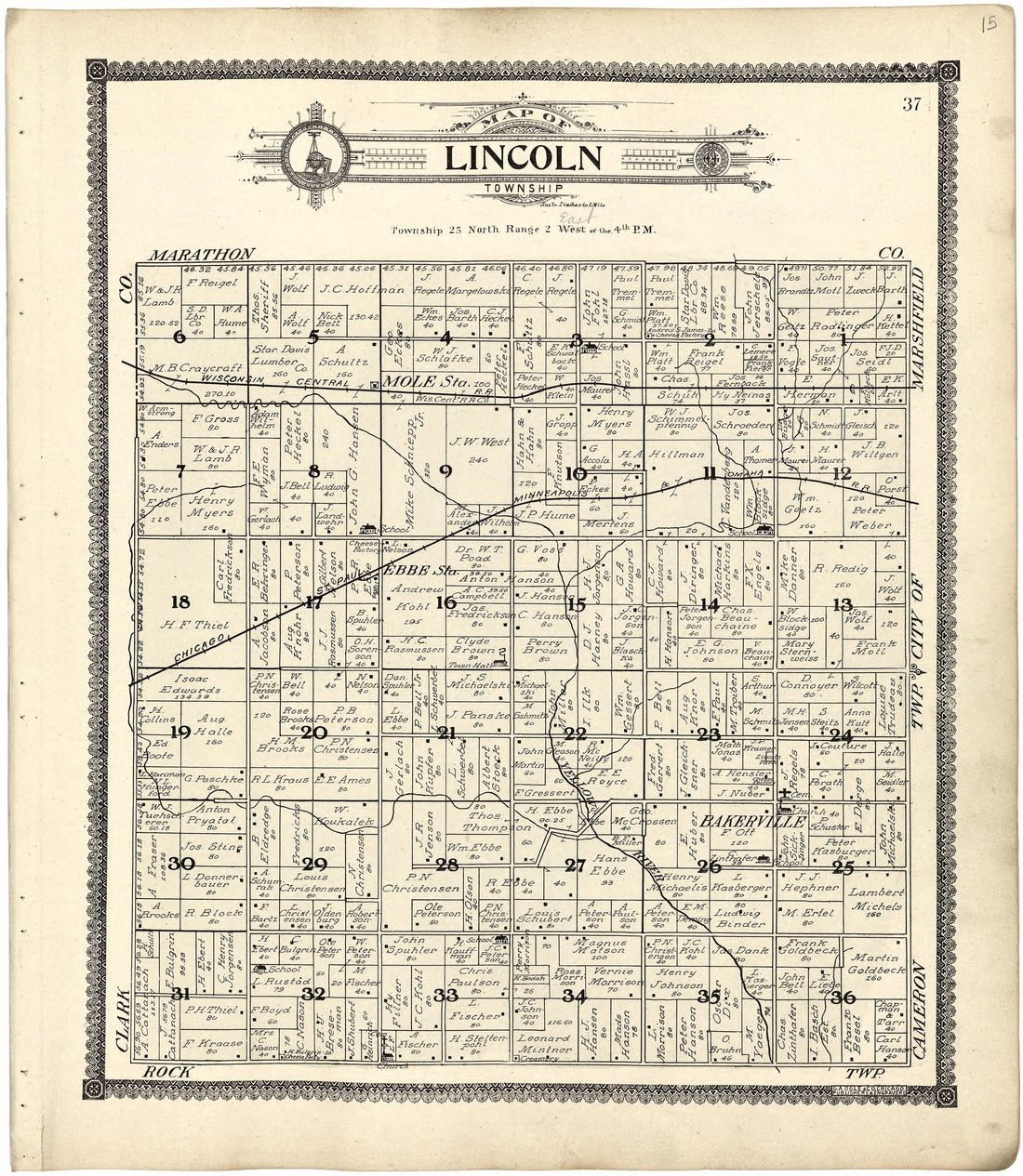 Map of Lincoln Township from Standard Atlas of Wood County, Wisconsin : Including a Plat Book of the Villages, Cities and Townships of the County, Map of the State, United States and World : Patrons Directory, Reference … 1909 by Relic Map Company