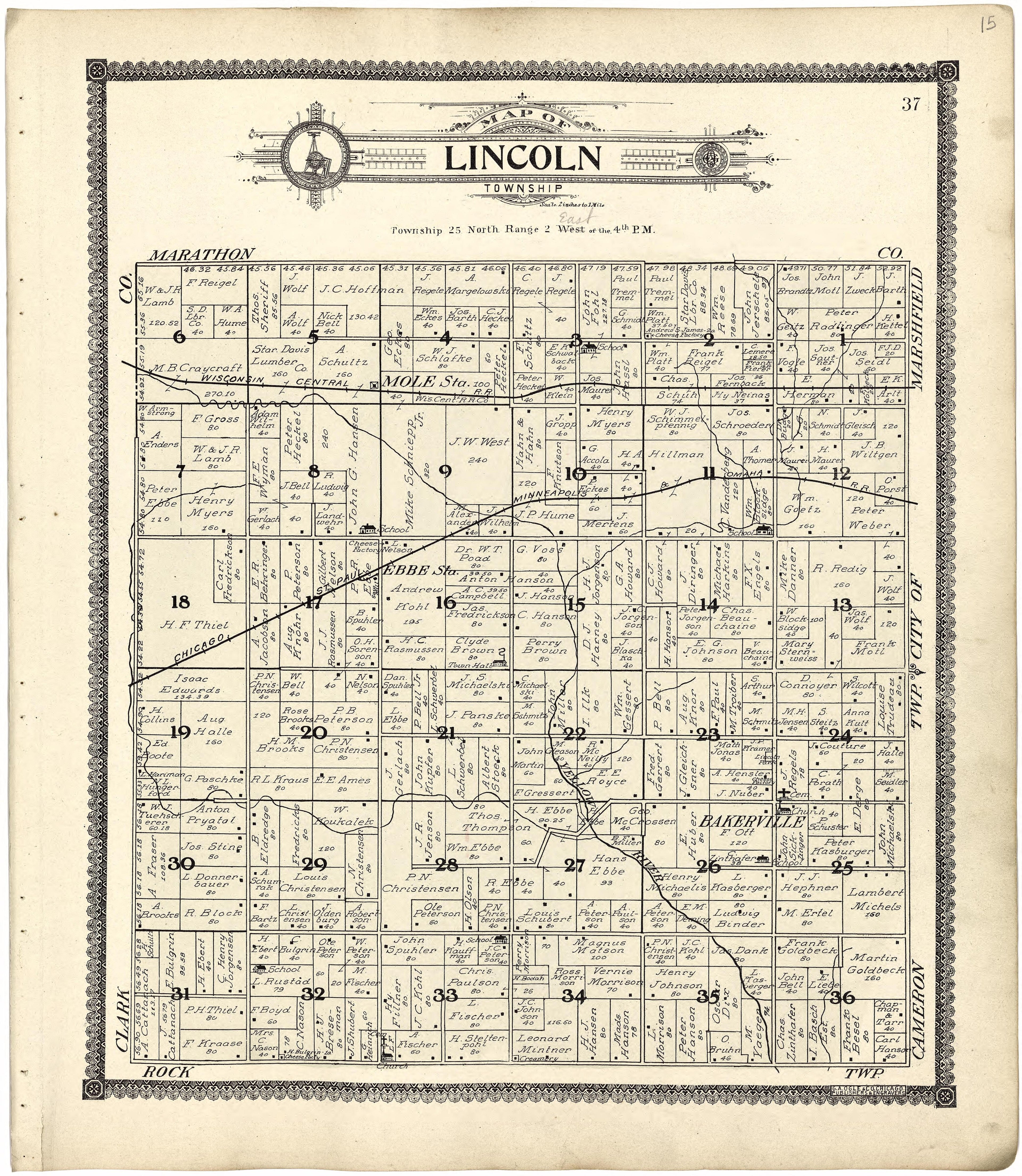 Map of Lincoln Township from Standard Atlas of Wood County, Wisconsin : Including a Plat Book of the Villages, Cities and Townships of the County, Map of the State, United States and World : Patrons Directory, Reference … 1909 by Relic Map Company