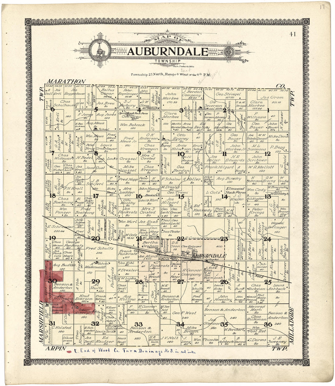 Map of Auburndale Township from Standard Atlas of Wood County, Wisconsin : Including a Plat Book of the Villages, Cities and Townships of the County, Map of the State, United States and World : Patrons Directory, Reference … 1909 by Relic Map Company