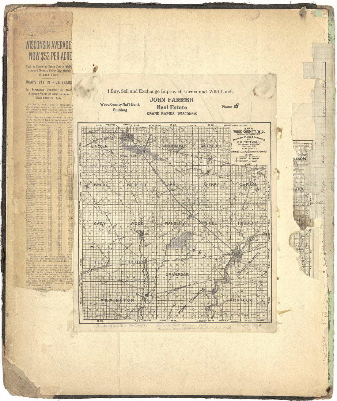 Map of Wood County, Wis.Part of Portage County from Standard Atlas of Wood County, Wisconsin : Including a Plat Book of the Villages, Cities and Townships of the County, Map of the State, United States and World : Patrons Directory, Reference … 1909 by Relic Map Company
