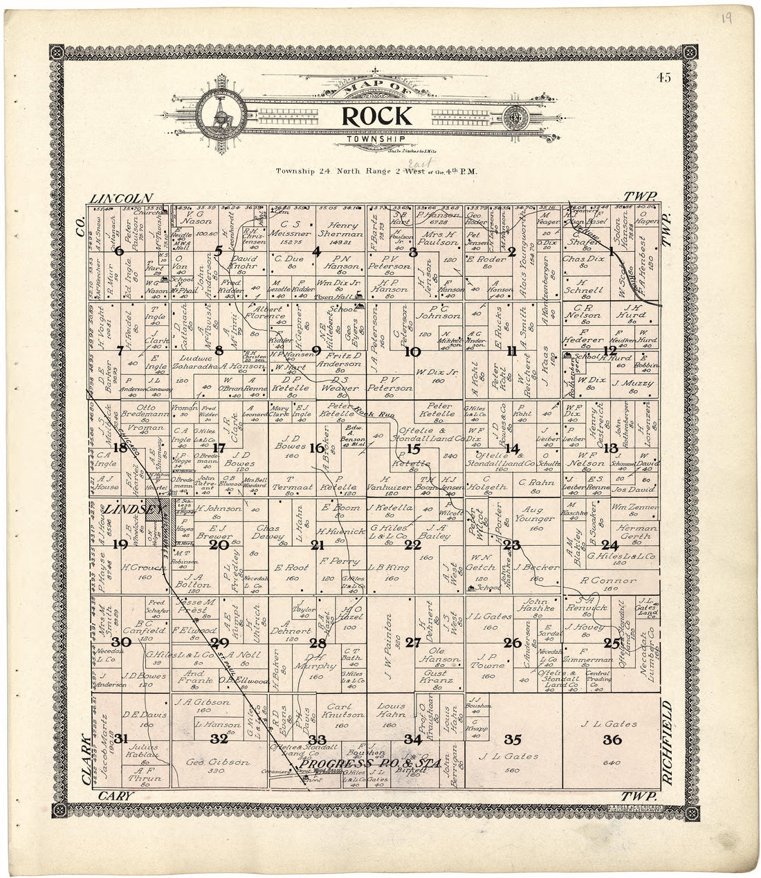 Map of Rock Township from Standard Atlas of Wood County, Wisconsin : Including a Plat Book of the Villages, Cities and Townships of the County, Map of the State, United States and World : Patrons Directory, Reference … 1909 by Relic Map Company