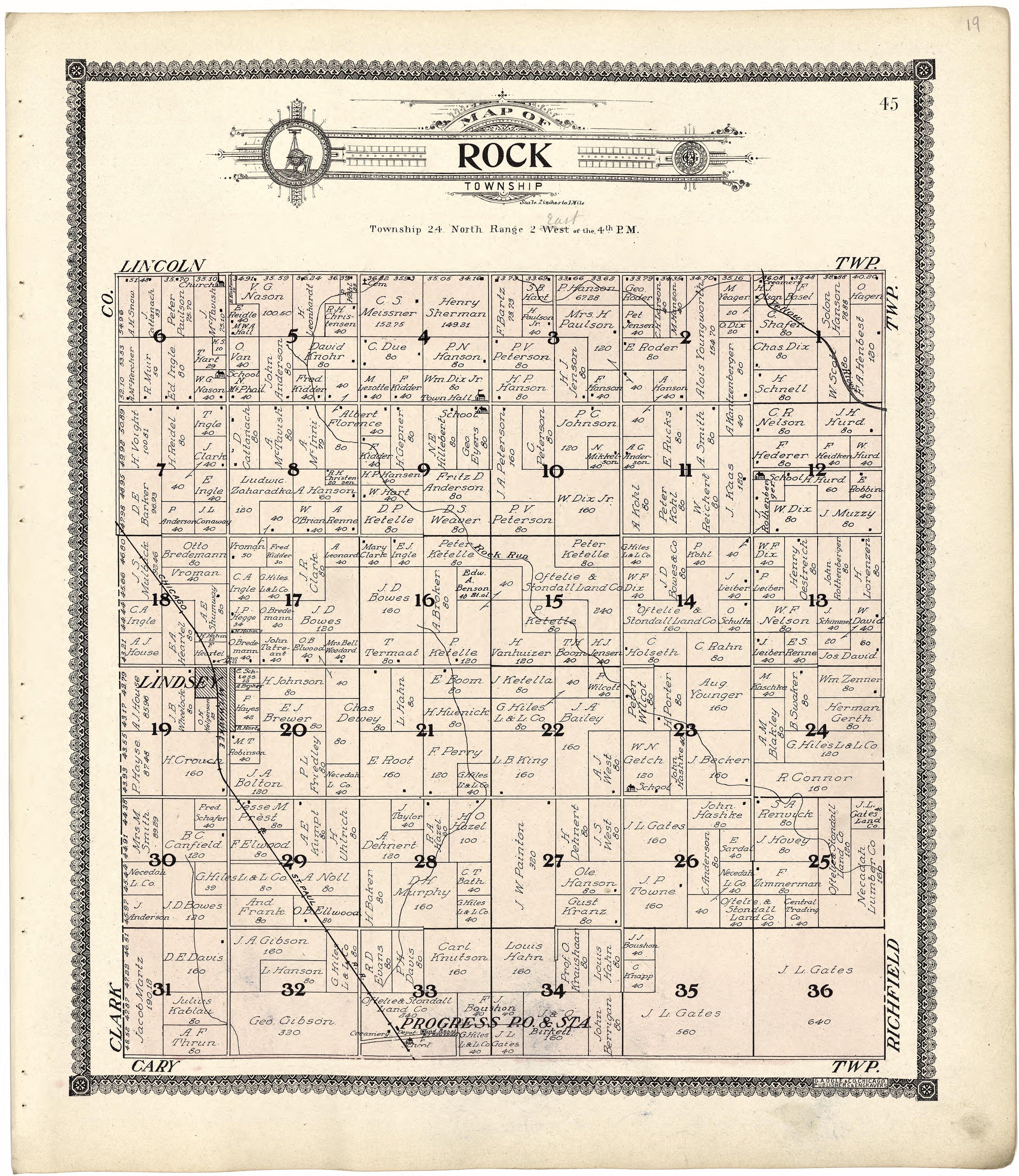 Map of Rock Township from Standard Atlas of Wood County, Wisconsin : Including a Plat Book of the Villages, Cities and Townships of the County, Map of the State, United States and World : Patrons Directory, Reference … 1909 by Relic Map Company