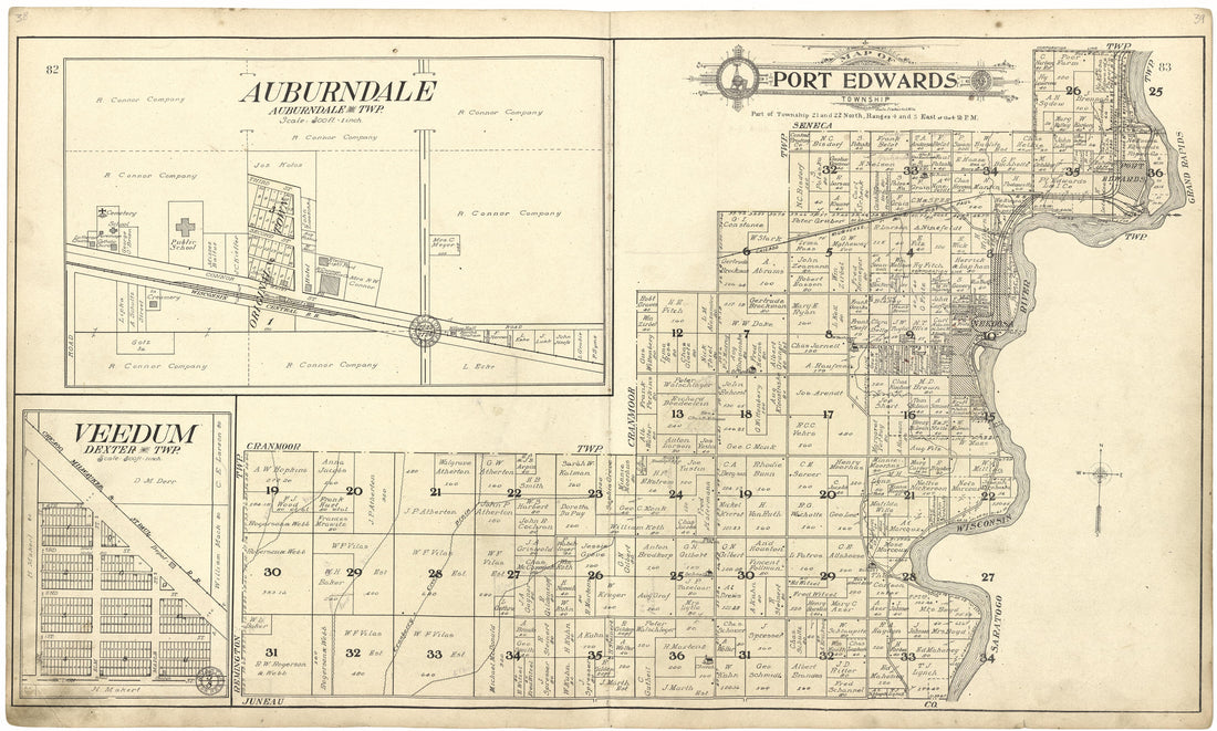 Map of Port Edwards Township from Standard Atlas of Wood County, Wisconsin : Including a Plat Book of the Villages, Cities and Townships of the County, Map of the State, United States and World : Patrons Directory, Reference … 1909 by Relic Map Company