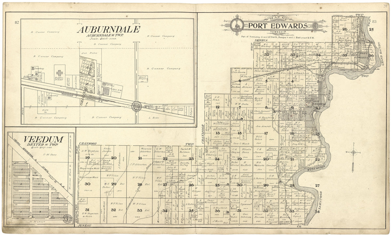 Map of Port Edwards Township from Standard Atlas of Wood County, Wisconsin : Including a Plat Book of the Villages, Cities and Townships of the County, Map of the State, United States and World : Patrons Directory, Reference … 1909 by Relic Map Company
