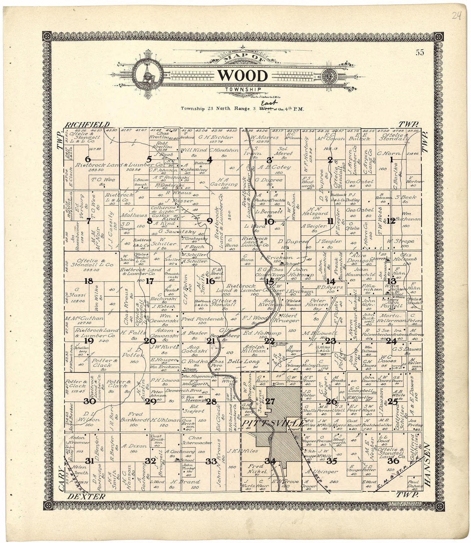 Map of Wood Township from Standard Atlas of Wood County, Wisconsin : Including a Plat Book of the Villages, Cities and Townships of the County, Map of the State, United States and World : Patrons Directory, Reference … 1909 by Relic Map Company