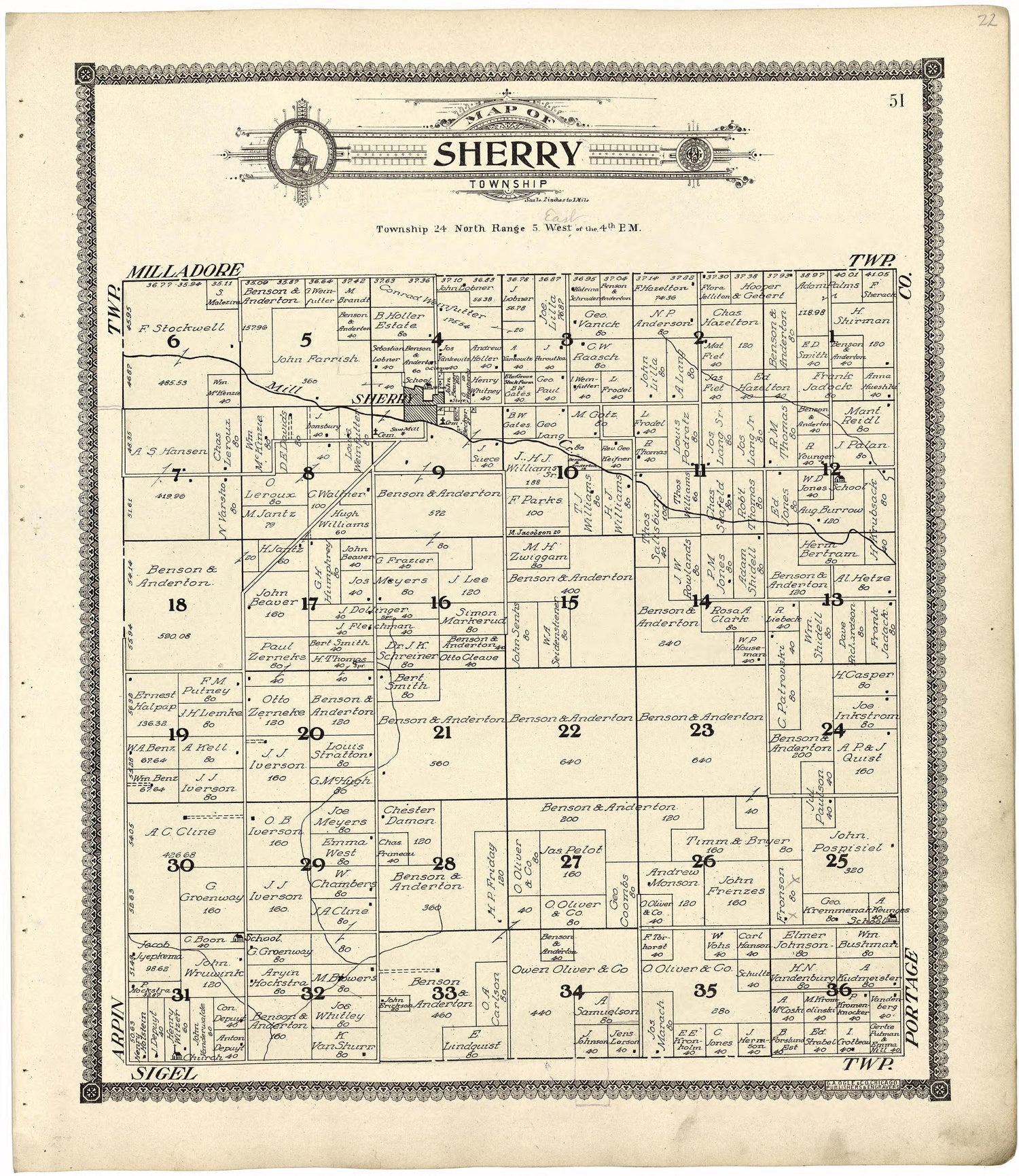 Map of Sherry Township from Standard Atlas of Wood County, Wisconsin : Including a Plat Book of the Villages, Cities and Townships of the County, Map of the State, United States and World : Patrons Directory, Reference … 1909 by Relic Map Company