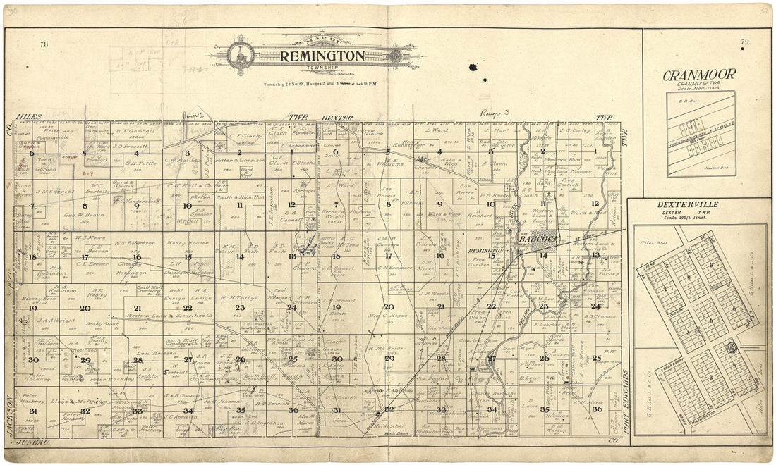 Map of Remington Township from Standard Atlas of Wood County, Wisconsin : Including a Plat Book of the Villages, Cities and Townships of the County, Map of the State, United States and World : Patrons Directory, Reference … 1909 by Relic Map Company