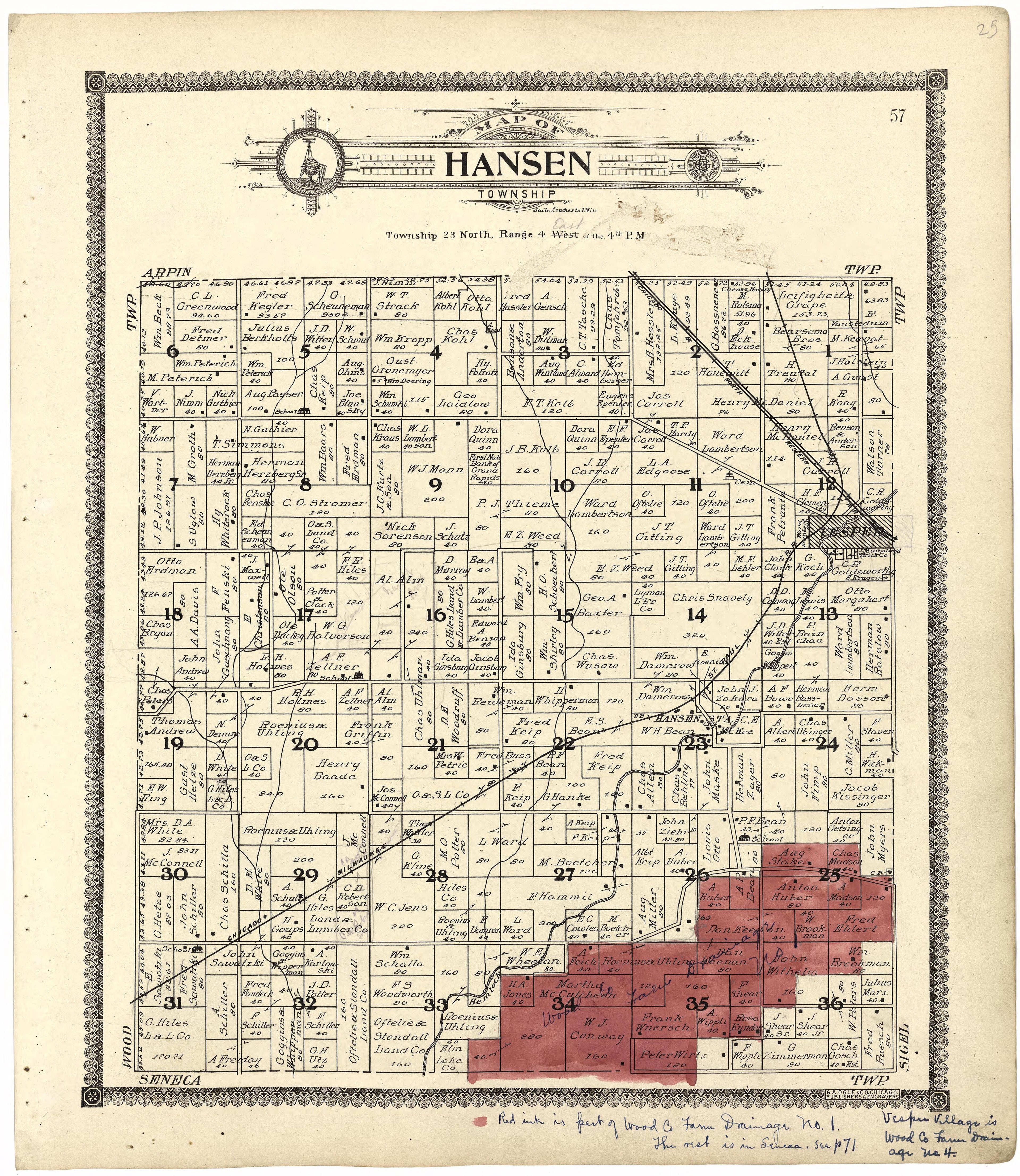 Map of Hansen Township from Standard Atlas of Wood County, Wisconsin : Including a Plat Book of the Villages, Cities and Townships of the County, Map of the State, United States and World : Patrons Directory, Reference … 1909 by Relic Map Company