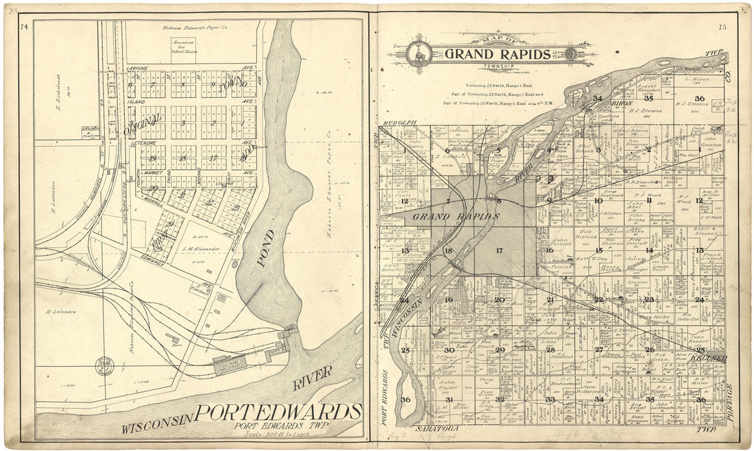 Map of Grand Rapids Township from Standard Atlas of Wood County, Wisconsin : Including a Plat Book of the Villages, Cities and Townships of the County, Map of the State, United States and World : Patrons Directory, Reference … 1909 by Relic Map Company