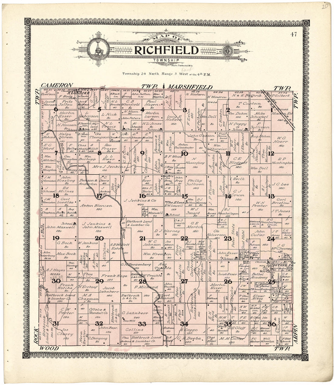 Map of Richfield Township from Standard Atlas of Wood County, Wisconsin : Including a Plat Book of the Villages, Cities and Townships of the County, Map of the State, United States and World : Patrons Directory, Reference … 1909 by Relic Map Company