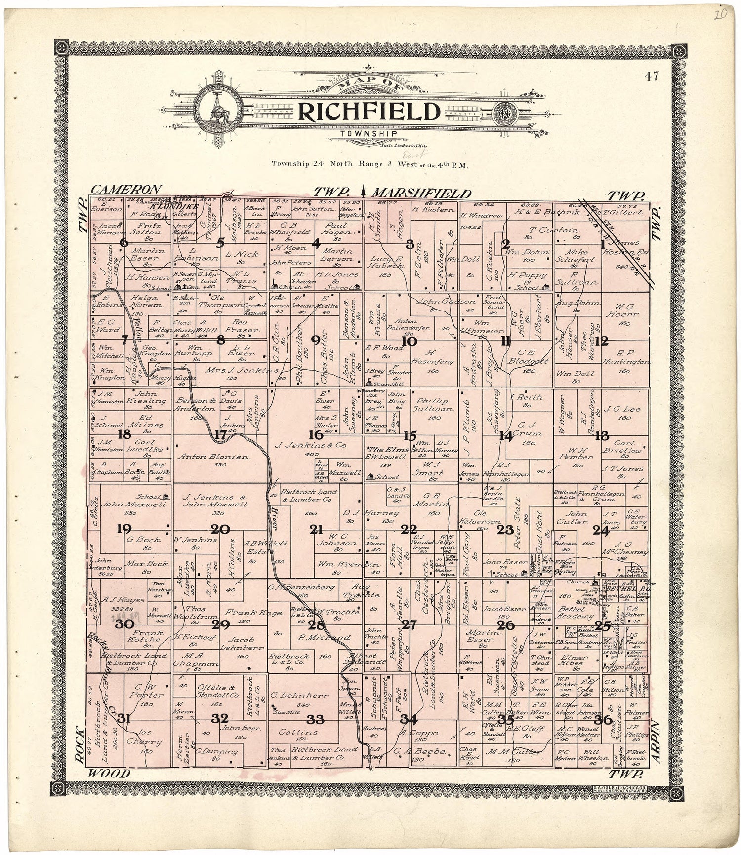 Map of Richfield Township from Standard Atlas of Wood County, Wisconsin : Including a Plat Book of the Villages, Cities and Townships of the County, Map of the State, United States and World : Patrons Directory, Reference … 1909 by Relic Map Company