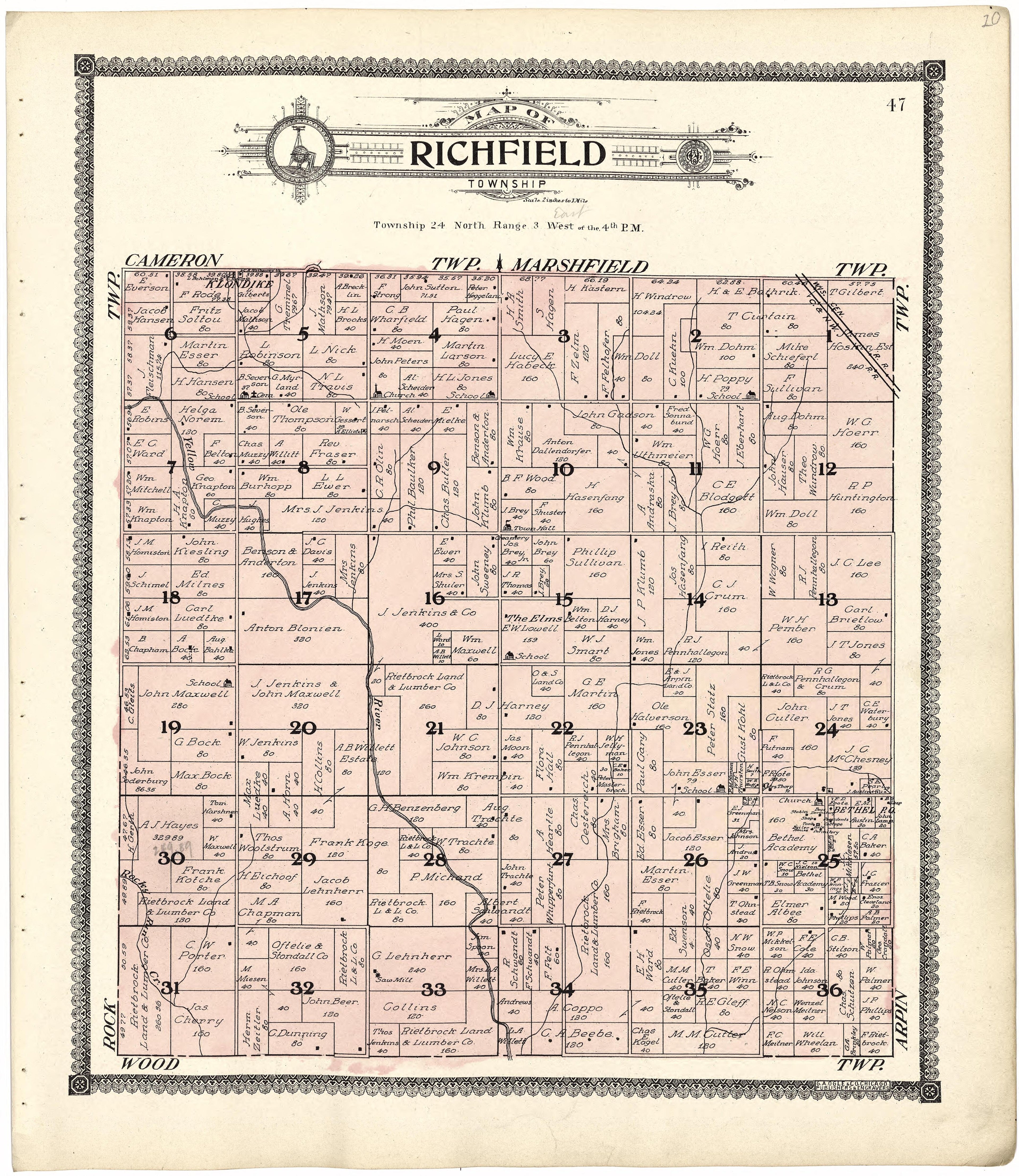 Map of Richfield Township from Standard Atlas of Wood County, Wisconsin : Including a Plat Book of the Villages, Cities and Townships of the County, Map of the State, United States and World : Patrons Directory, Reference … 1909 by Relic Map Company